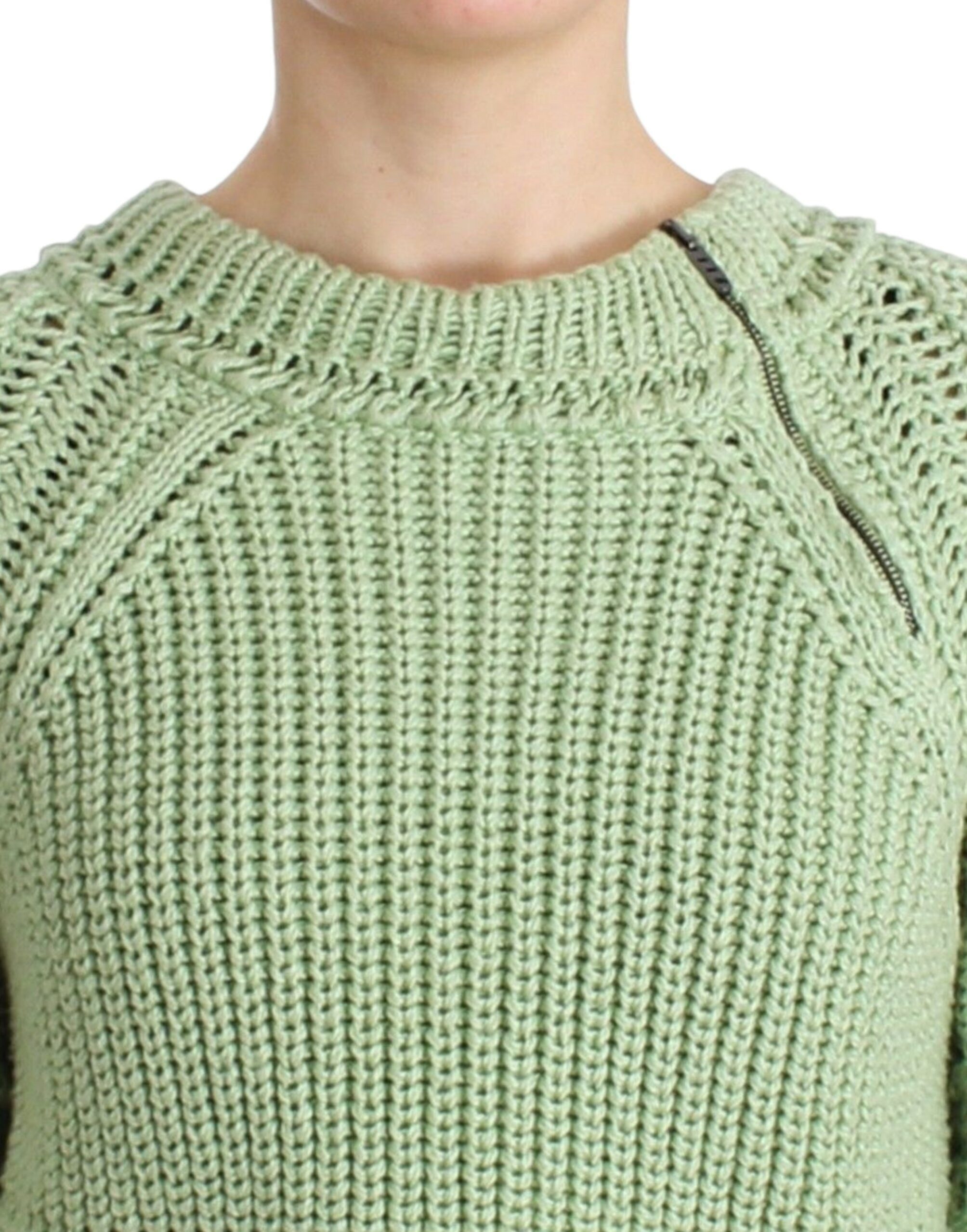 Chic Green Cropped Cotton Sweater - ventzia