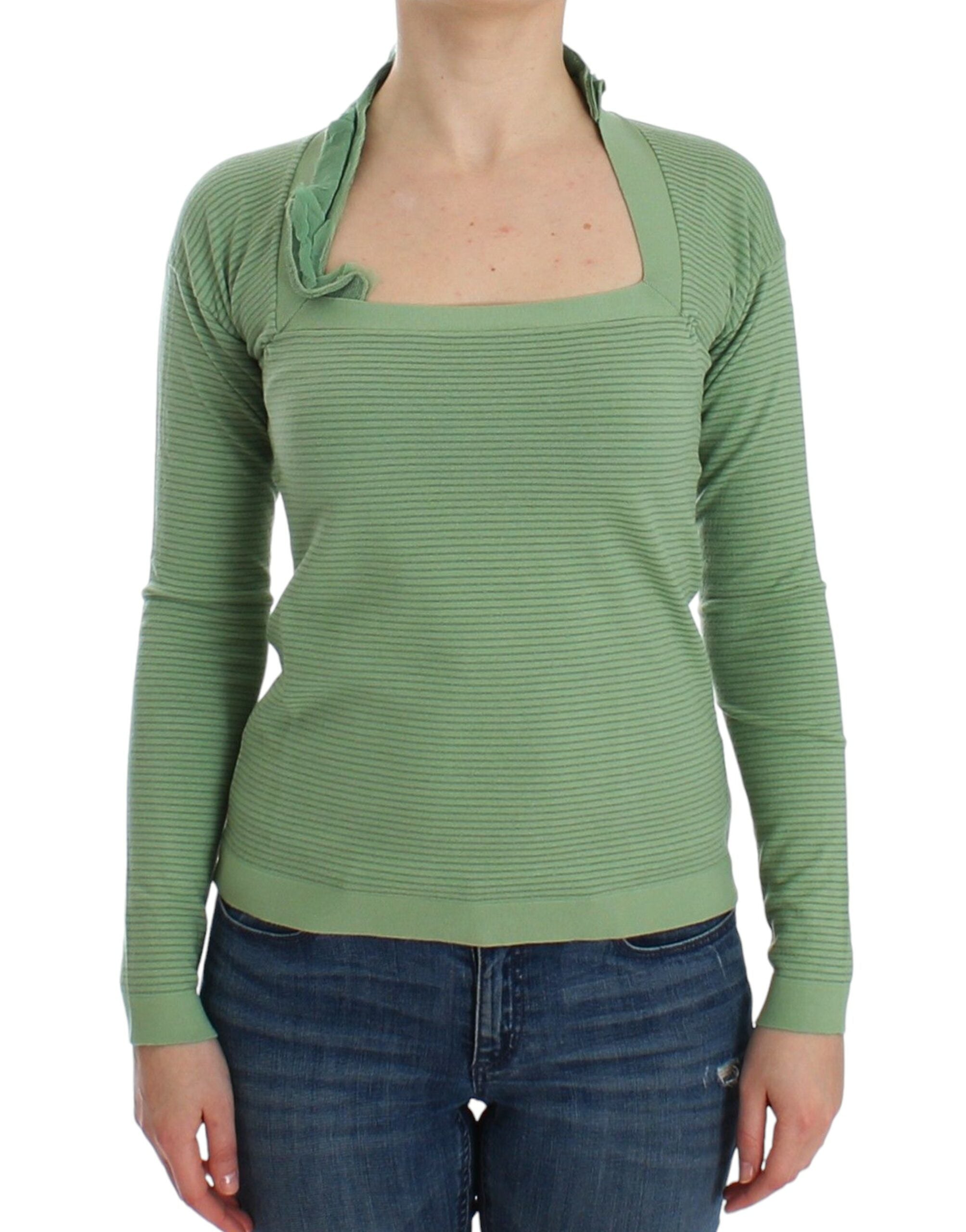 Elegant Green Striped Wool Blend Sweater - ventzia