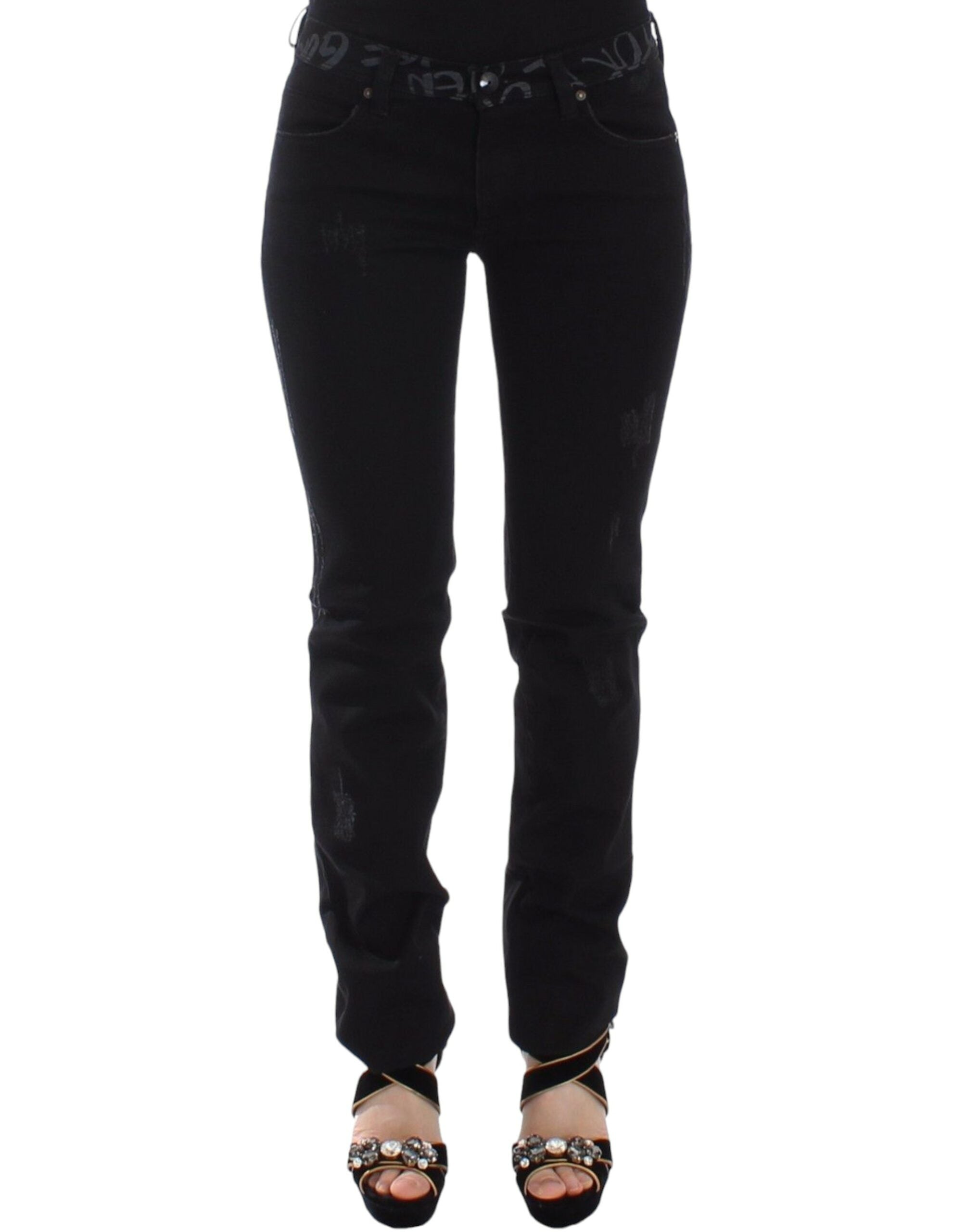 Chic Black Skinny Statement Jeans - ventzia