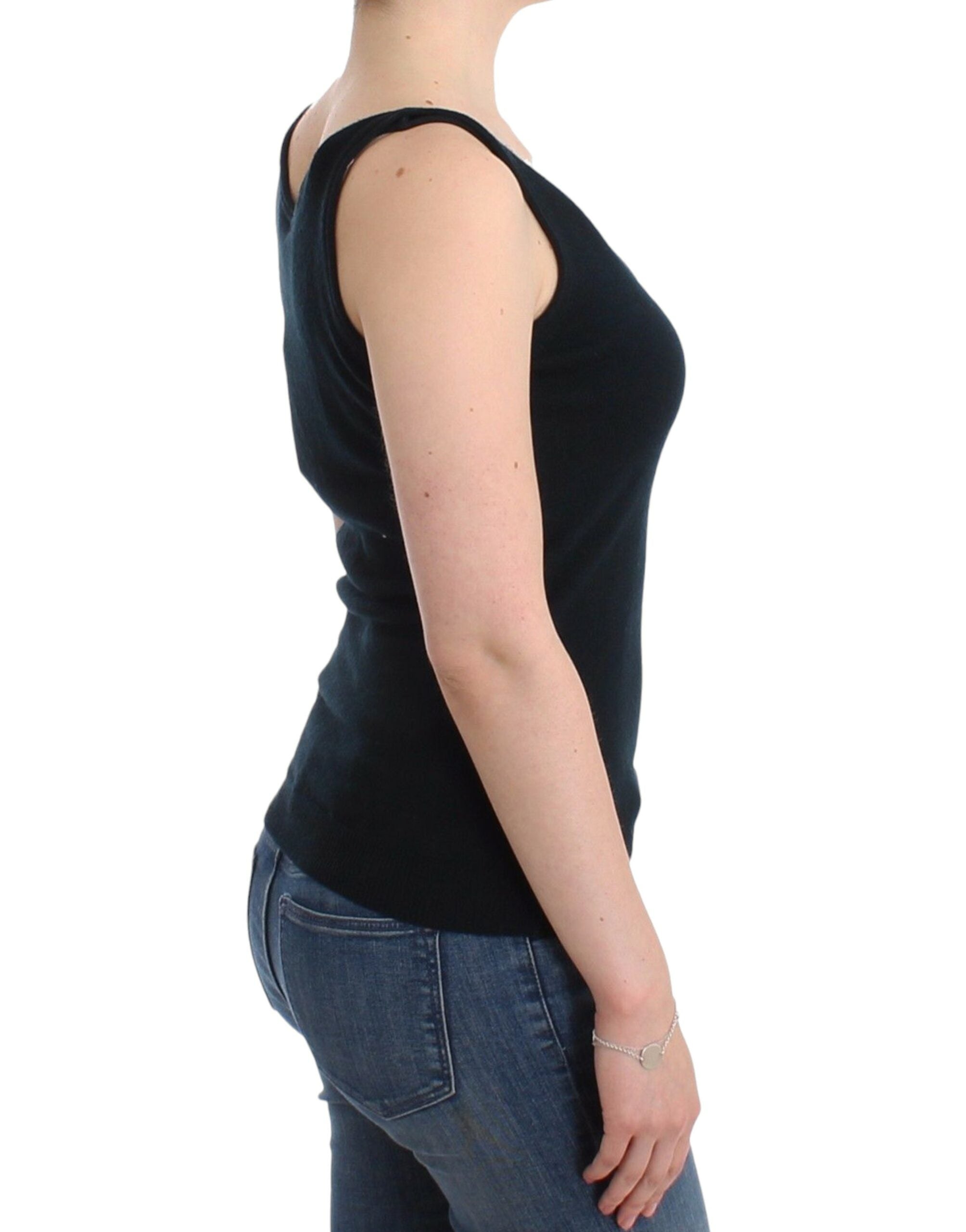 Elegant Black Cashmere Knit Top - ventzia