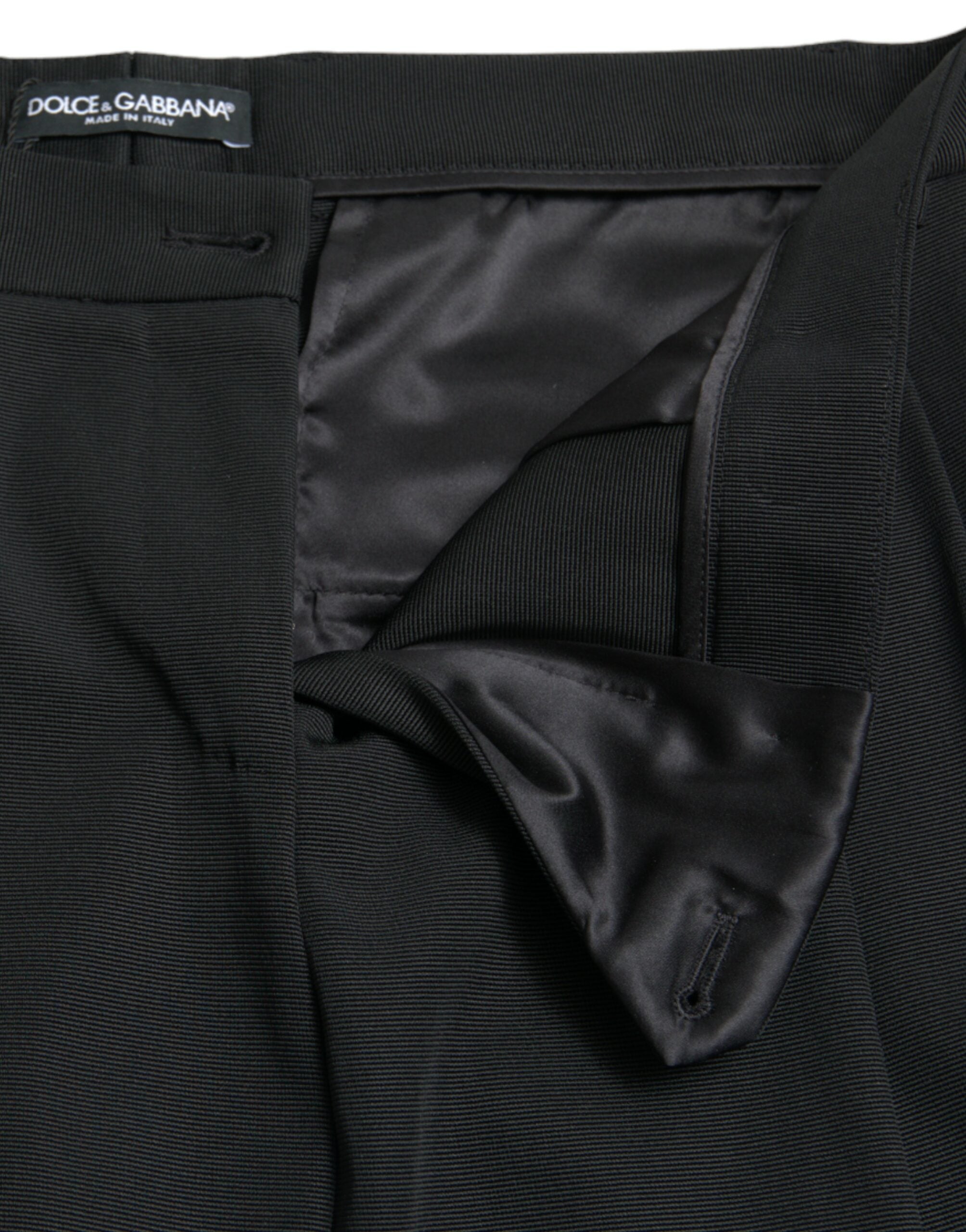Black Wool High Waist Cropped Tapered Pants - ventzia