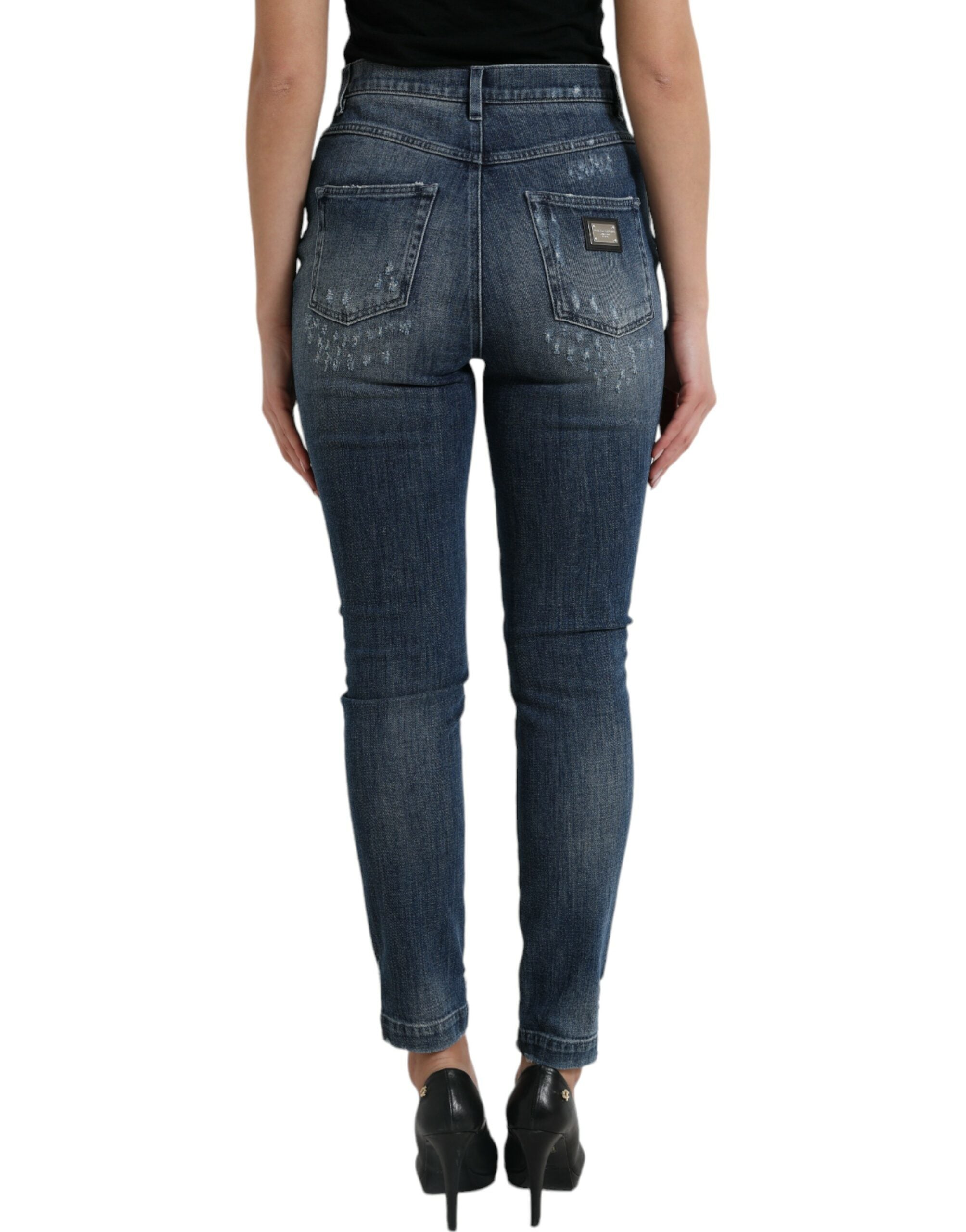 Dark Blue Distressed GRACE Skinny Denim Jeans - ventzia