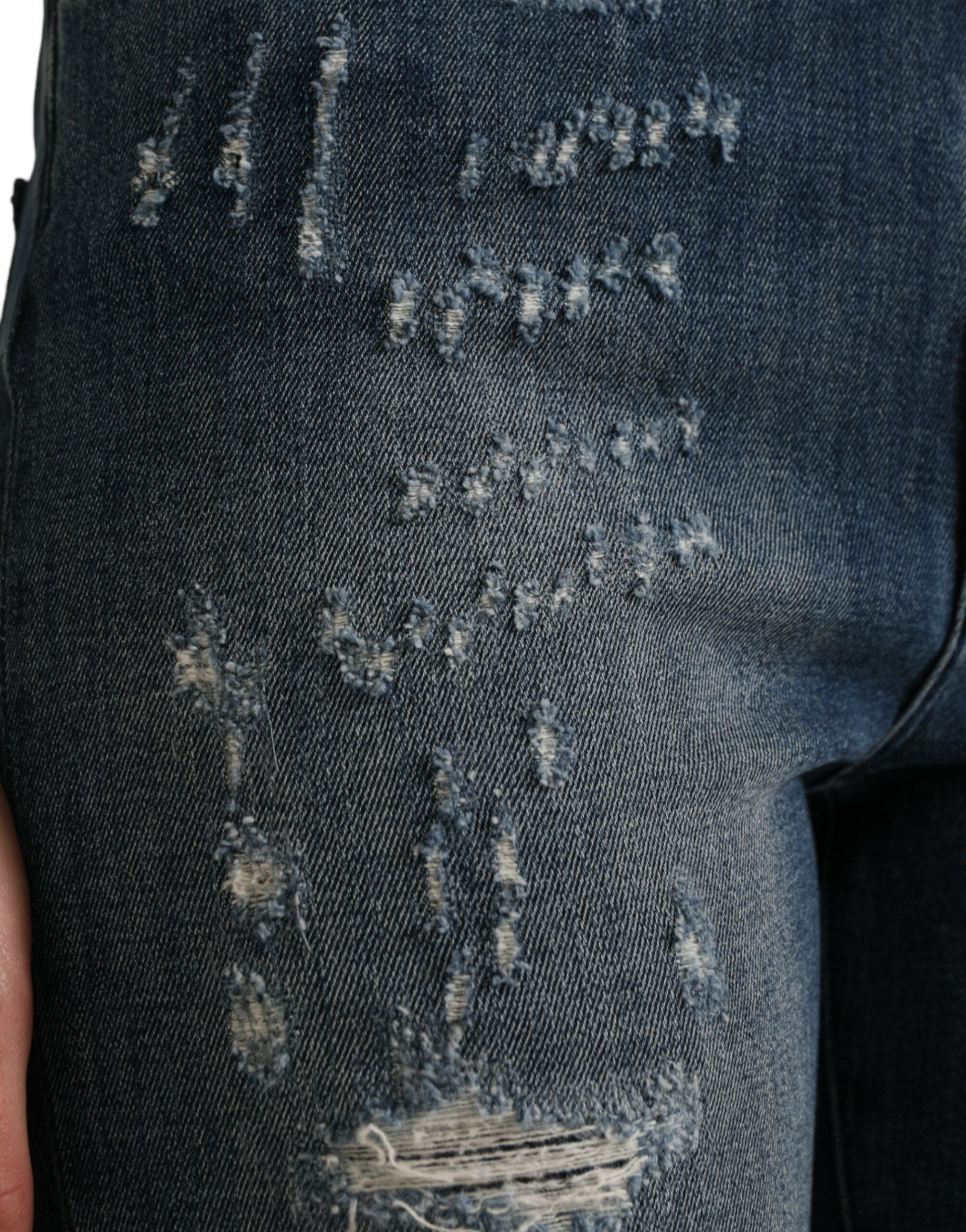 Dark Blue Distressed GRACE Skinny Denim Jeans - ventzia