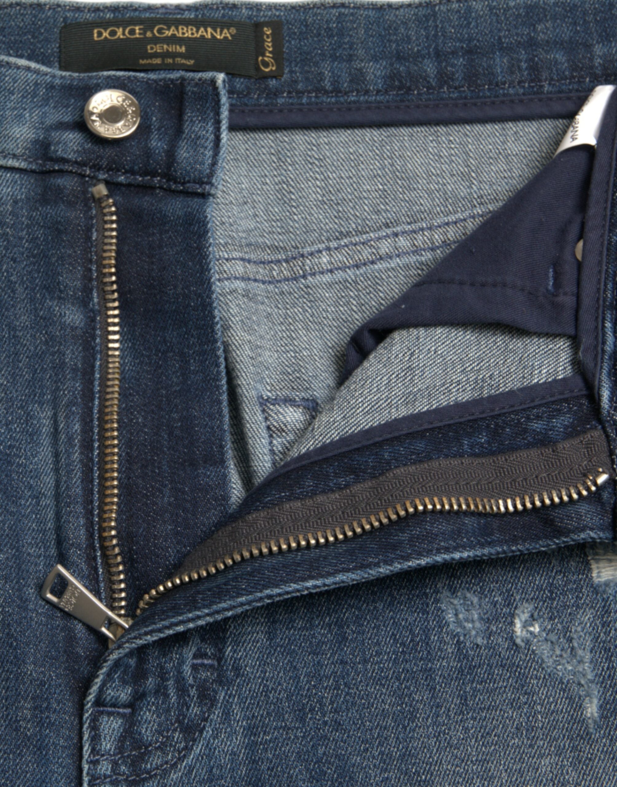 Dark Blue Distressed GRACE Skinny Denim Jeans - ventzia