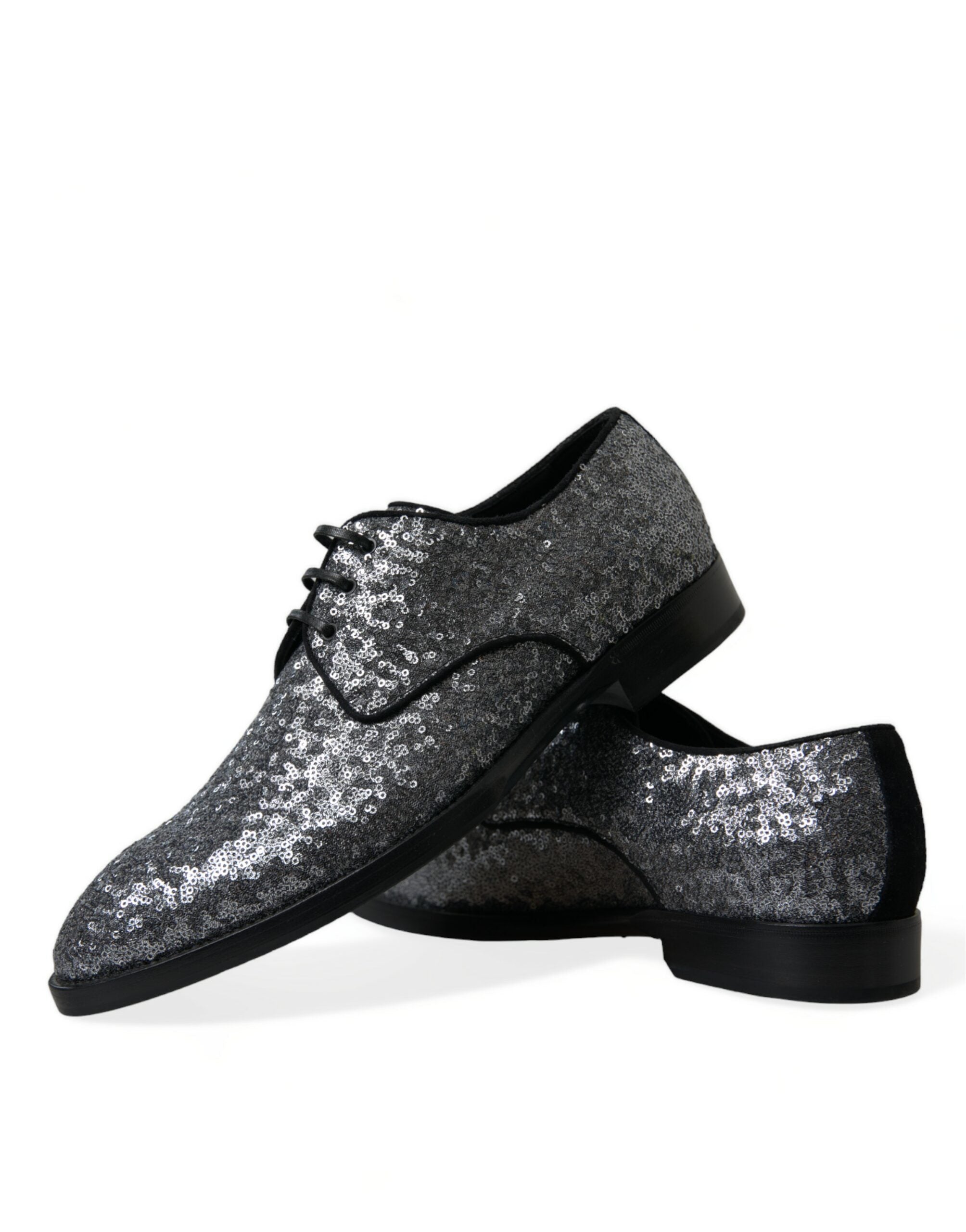 Silver Sequined Lace Up Men Derby Dress Shoes - ventzia