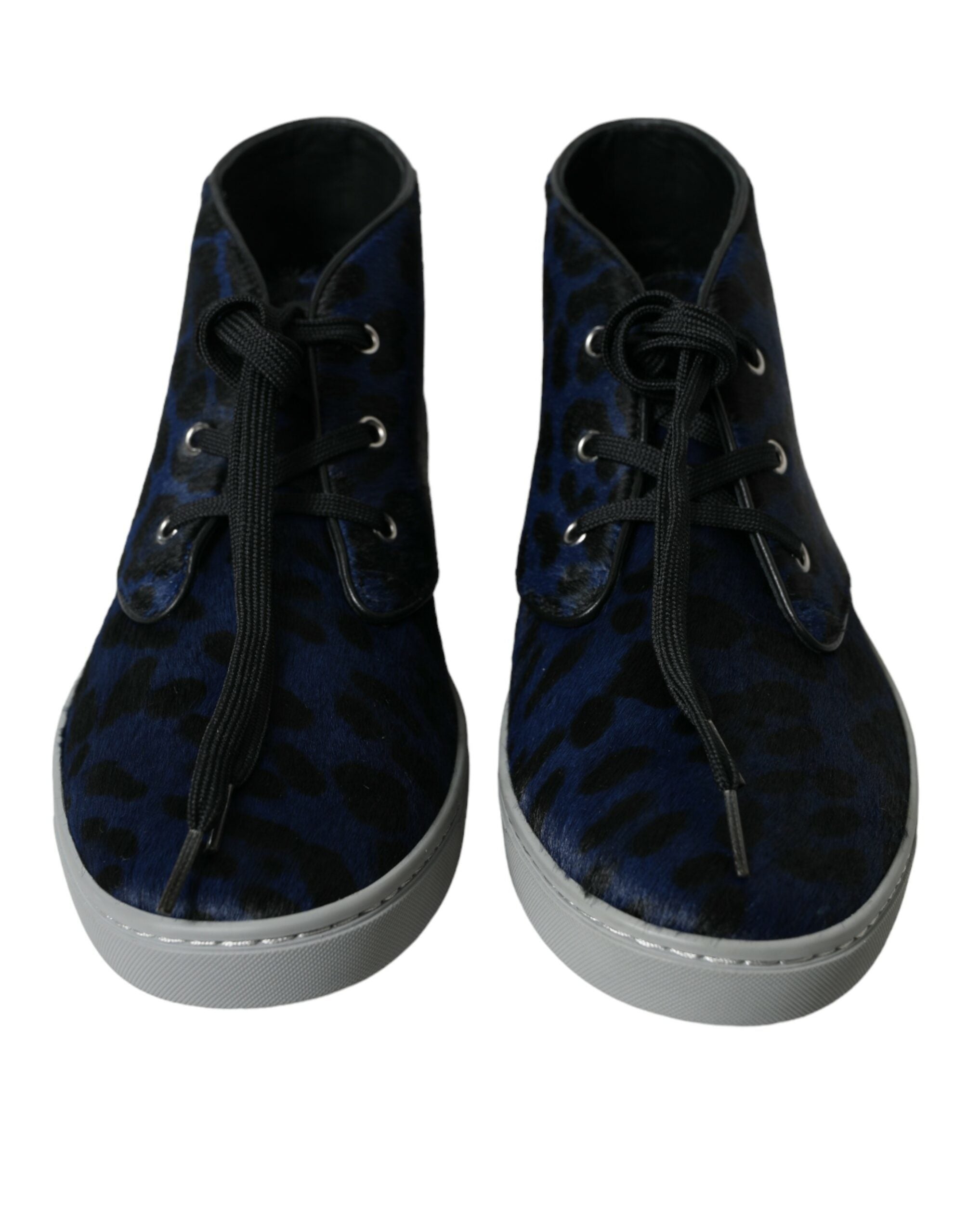 Blue Calfskin Leopard Mid Top Sneakers Shoes - ventzia