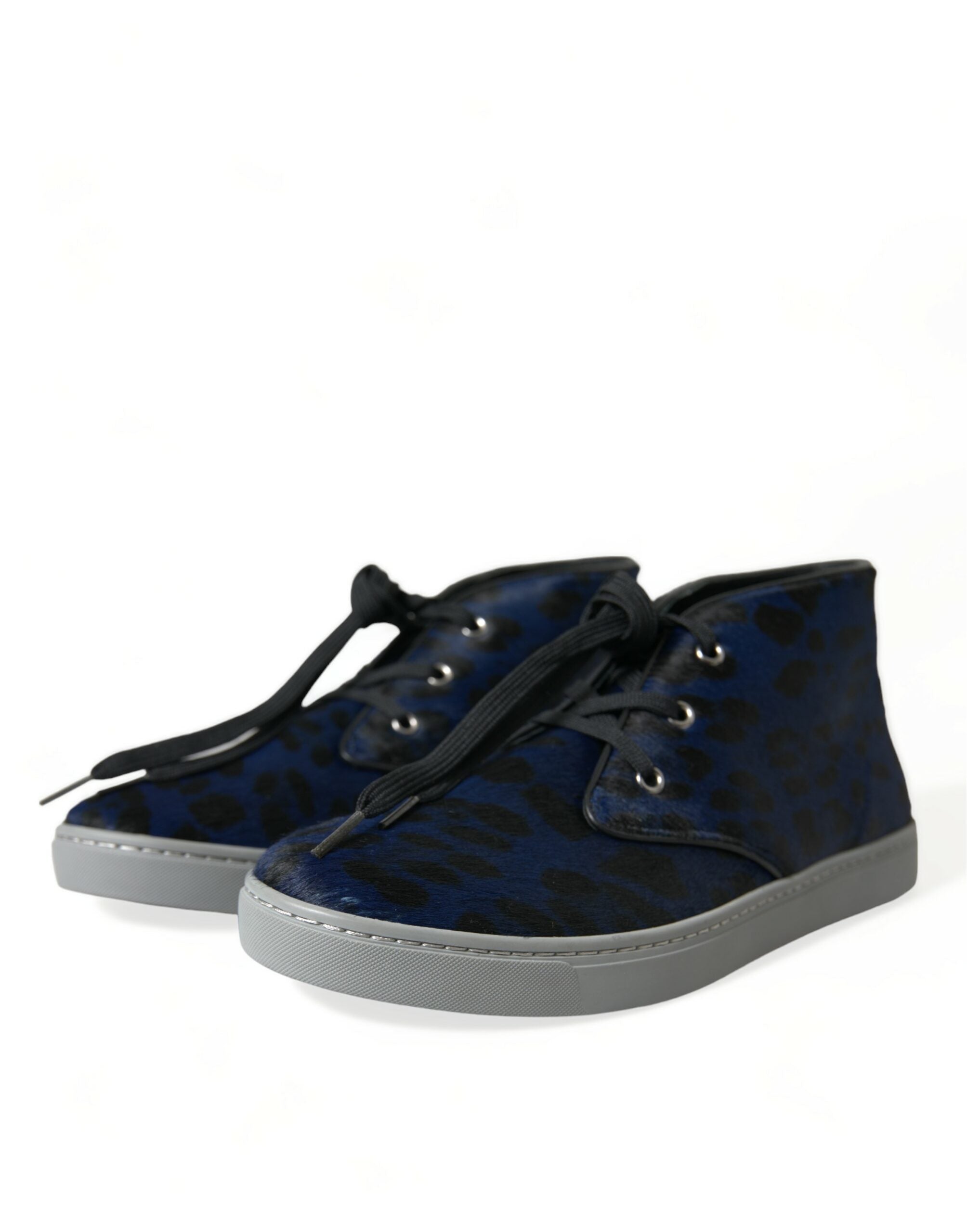 Blue Calfskin Leopard Mid Top Sneakers Shoes - ventzia