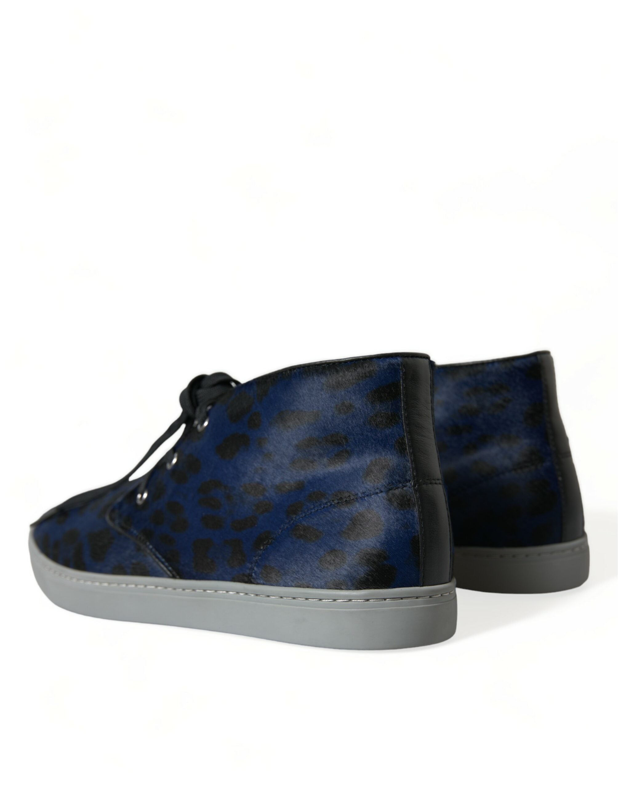 Blue Calfskin Leopard Mid Top Sneakers Shoes - ventzia