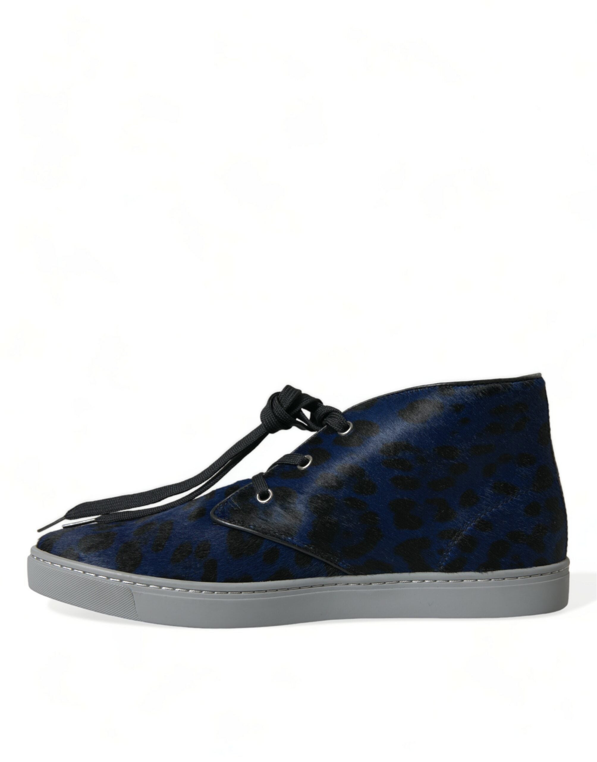 Blue Calfskin Leopard Mid Top Sneakers Shoes - ventzia