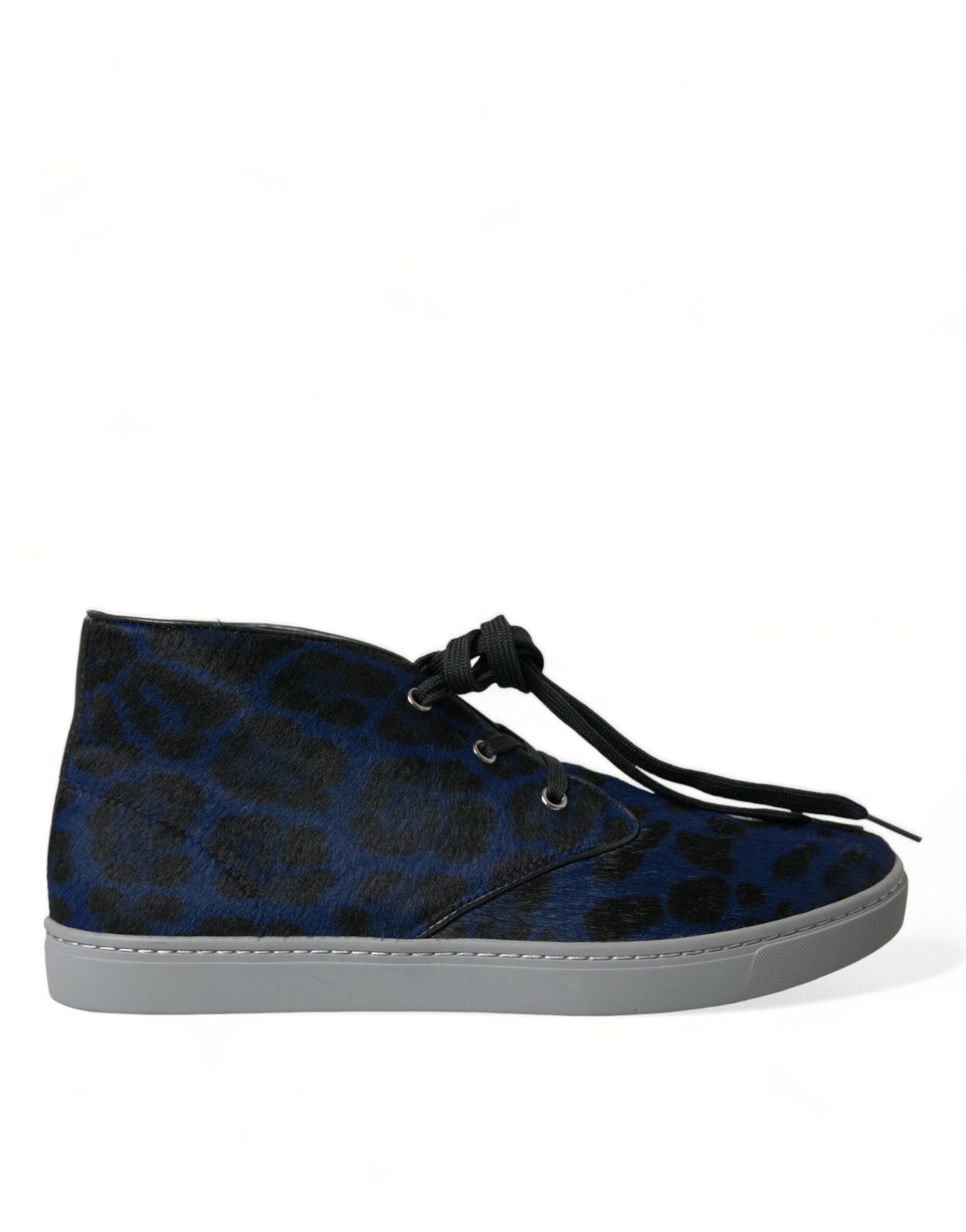 Blue Calfskin Leopard Mid Top Sneakers Shoes - ventzia
