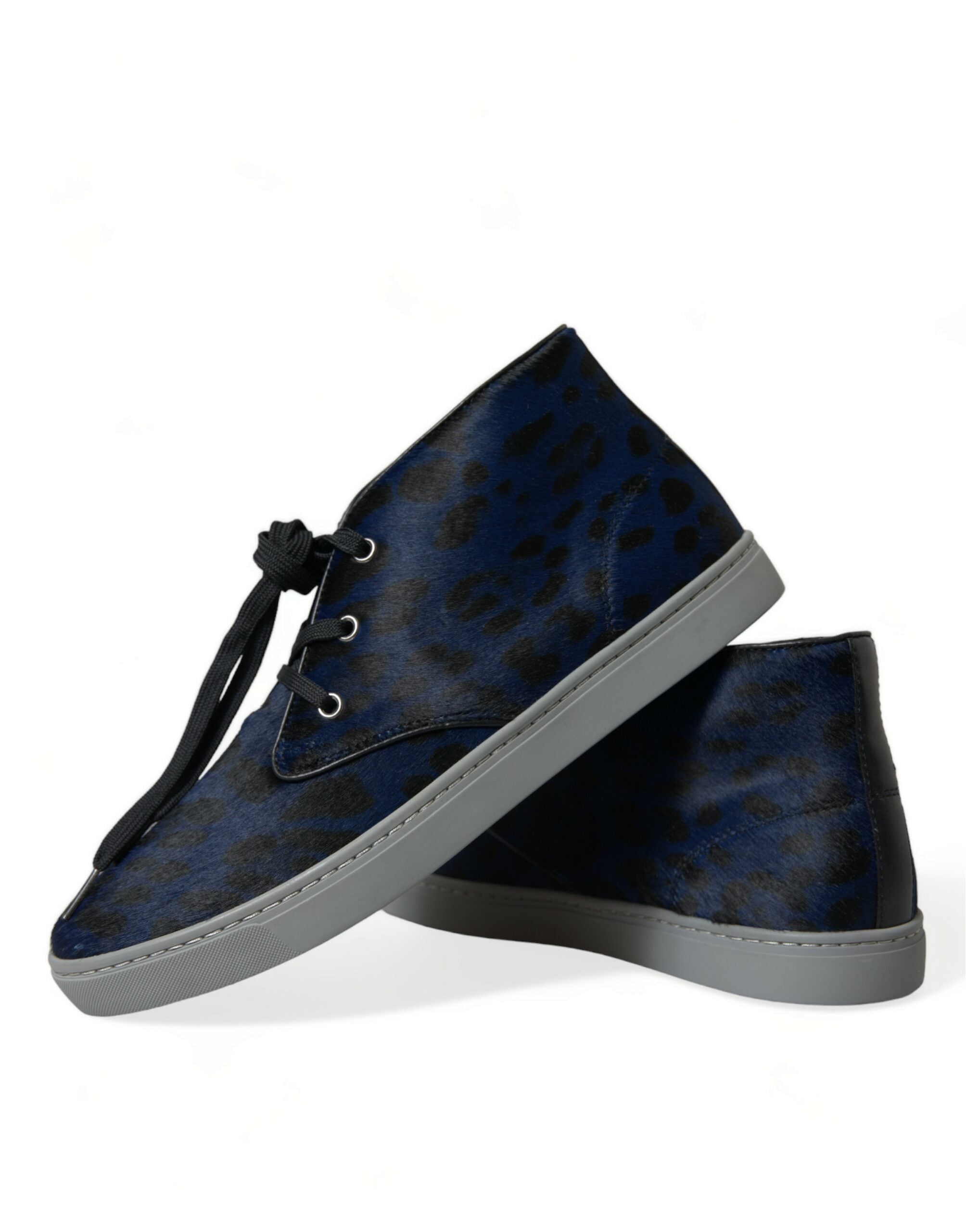 Blue Calfskin Leopard Mid Top Sneakers Shoes - ventzia