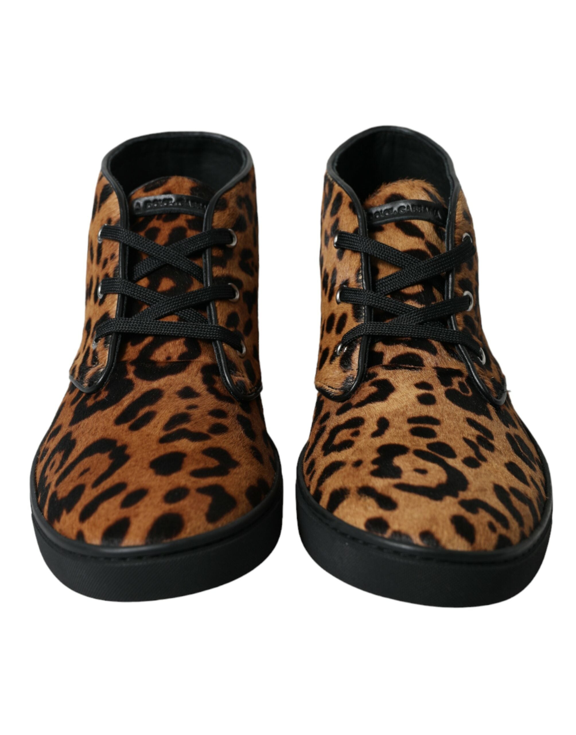 Brown Leopard Pony Hair Leather Sneakers Shoes - ventzia