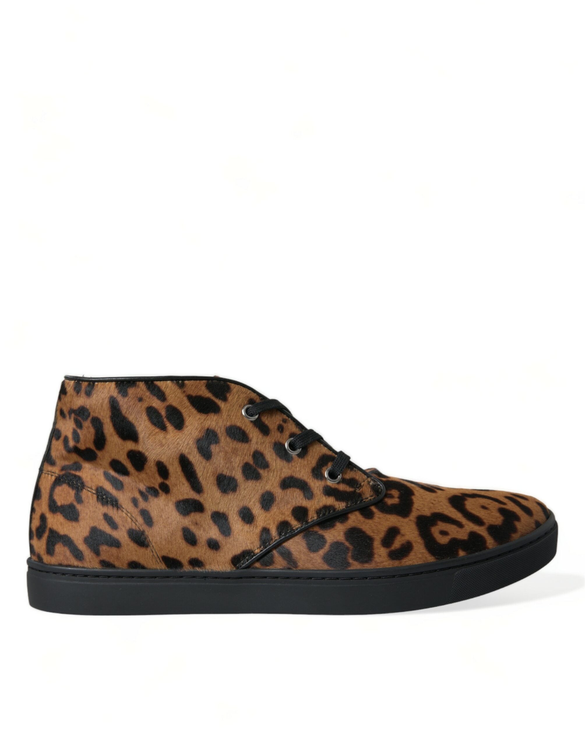 Brown Leopard Pony Hair Leather Sneakers Shoes - ventzia