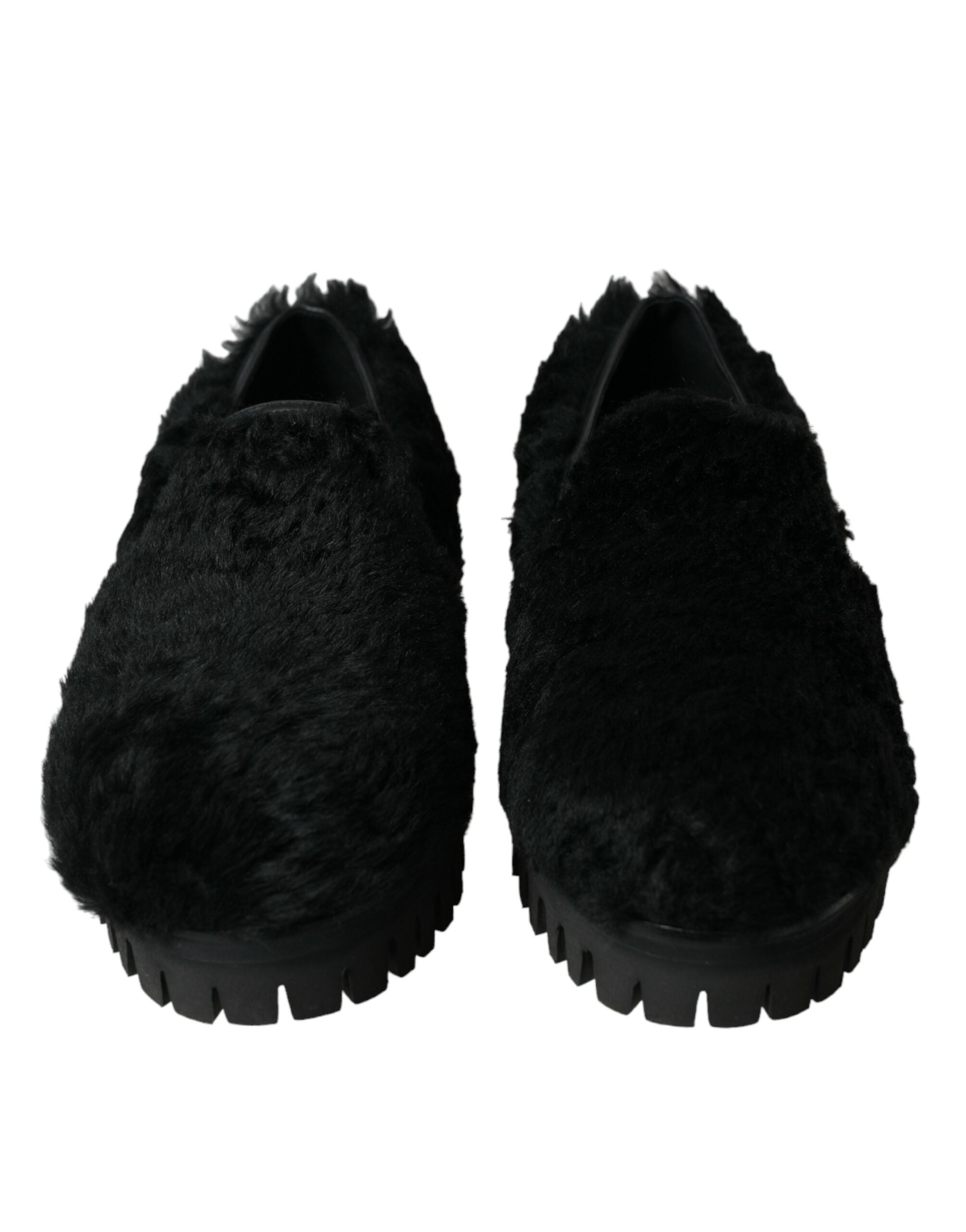 Black Fur Leather Slippers Dress Shoes - ventzia