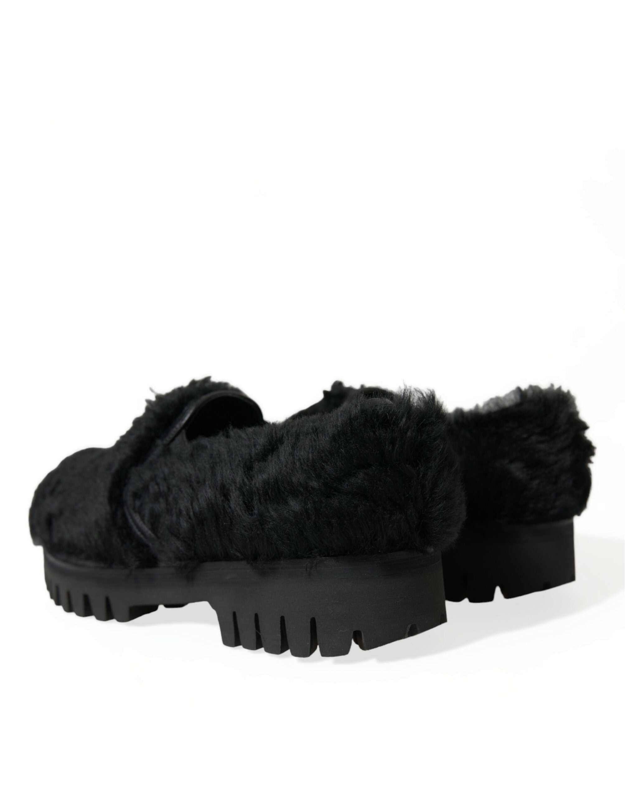 Black Fur Leather Slippers Dress Shoes - ventzia
