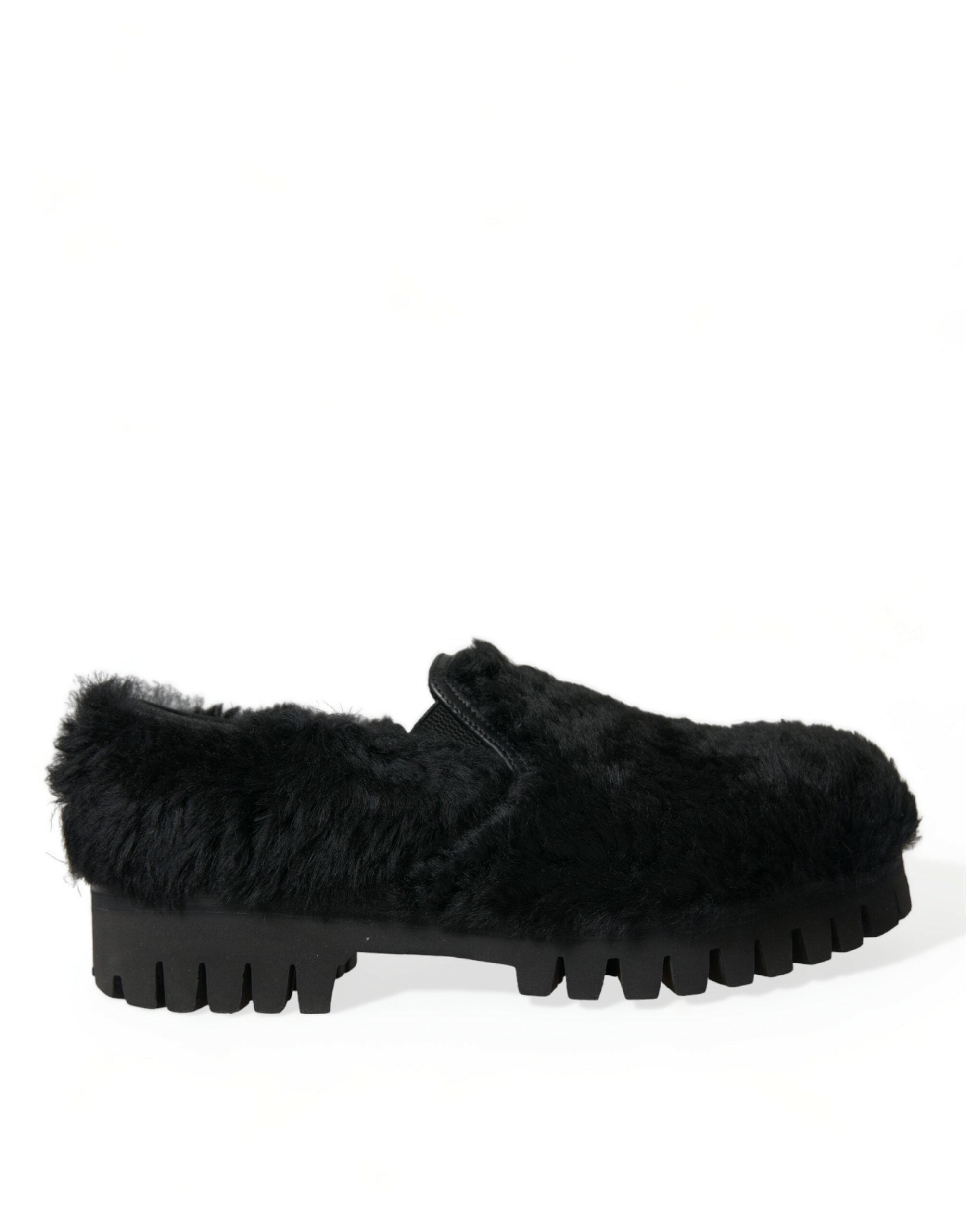 Black Fur Leather Slippers Dress Shoes - ventzia
