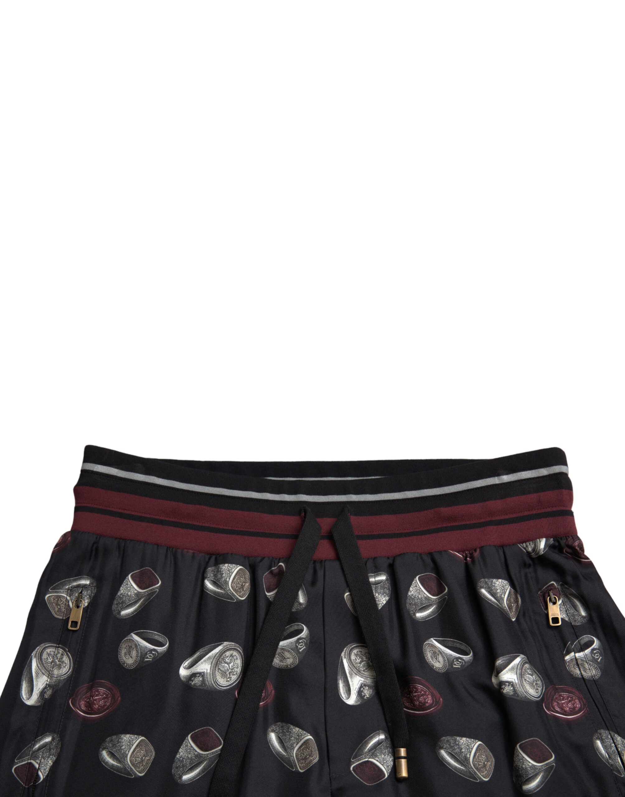Black Ring Silk Jogging Trousers Pants - ventzia