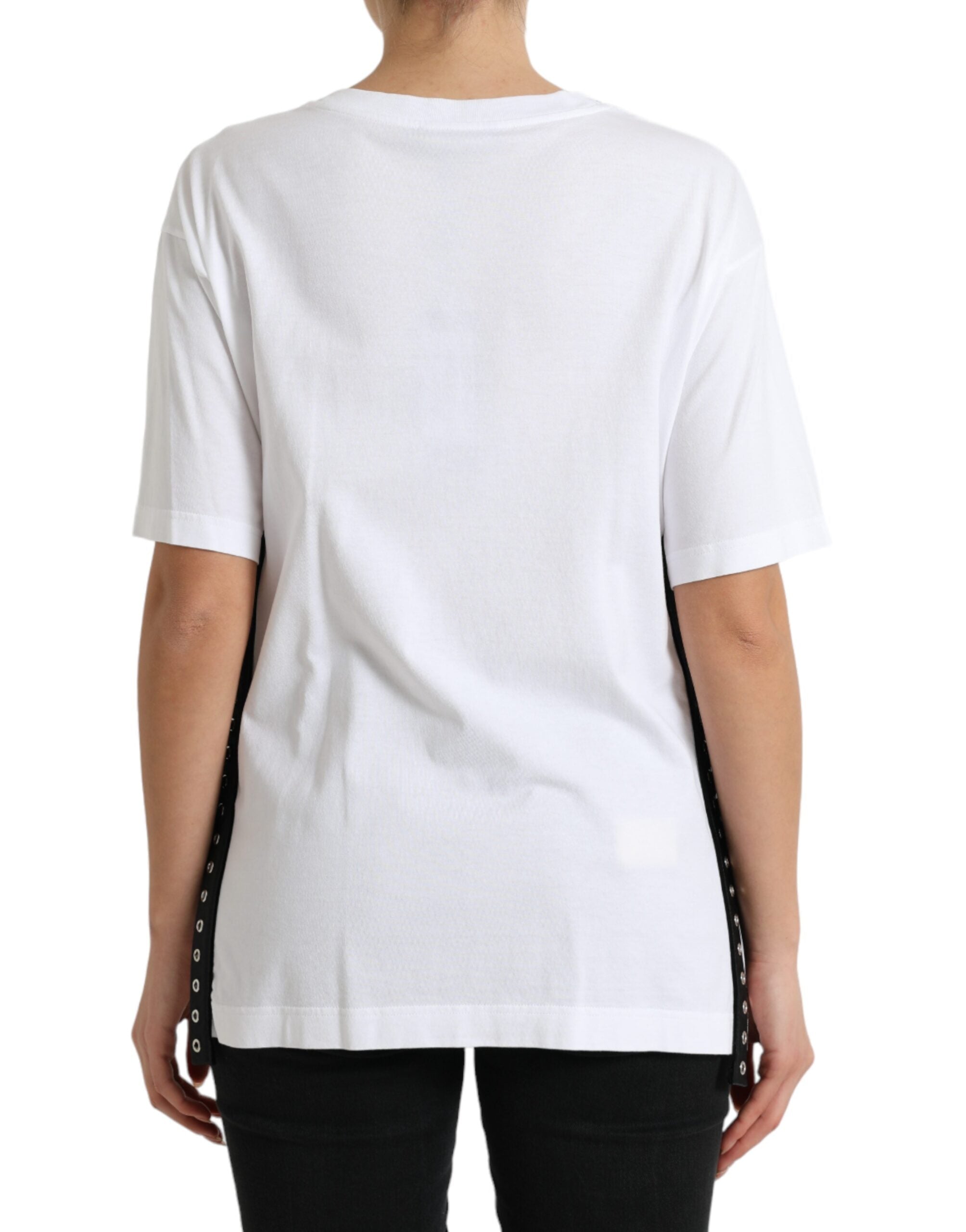 White Slogan Print Lacing Detailed T-shirt - ventzia