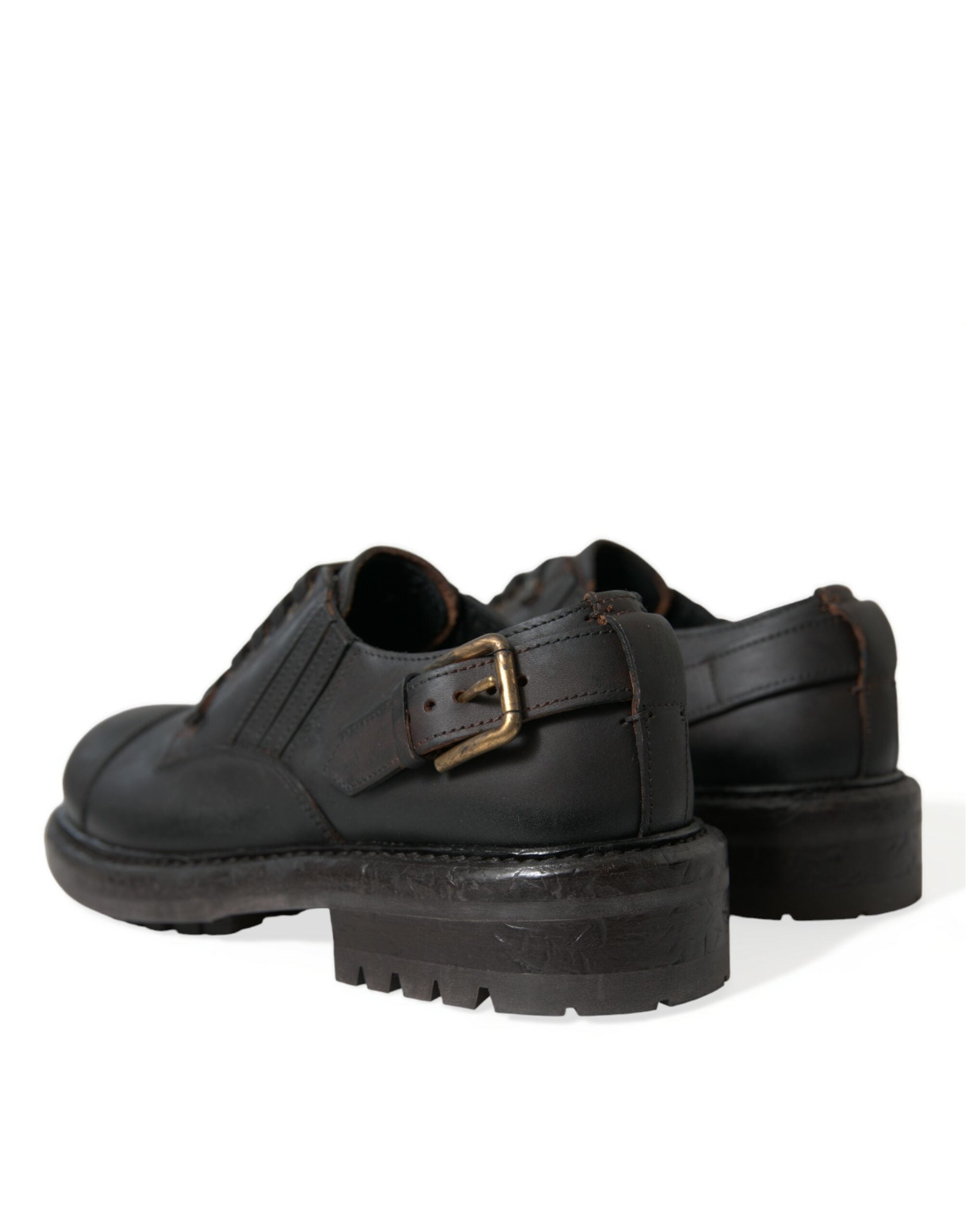 Brown Leather Lace Up Derby Men Dress Shoes - ventzia