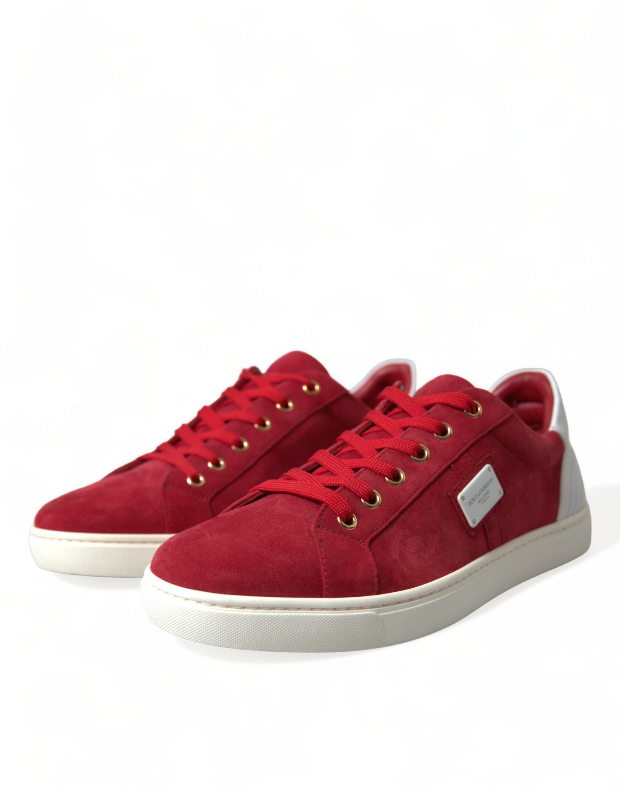 Red Suede Leather Men Low Top Sneakers Shoes - ventzia