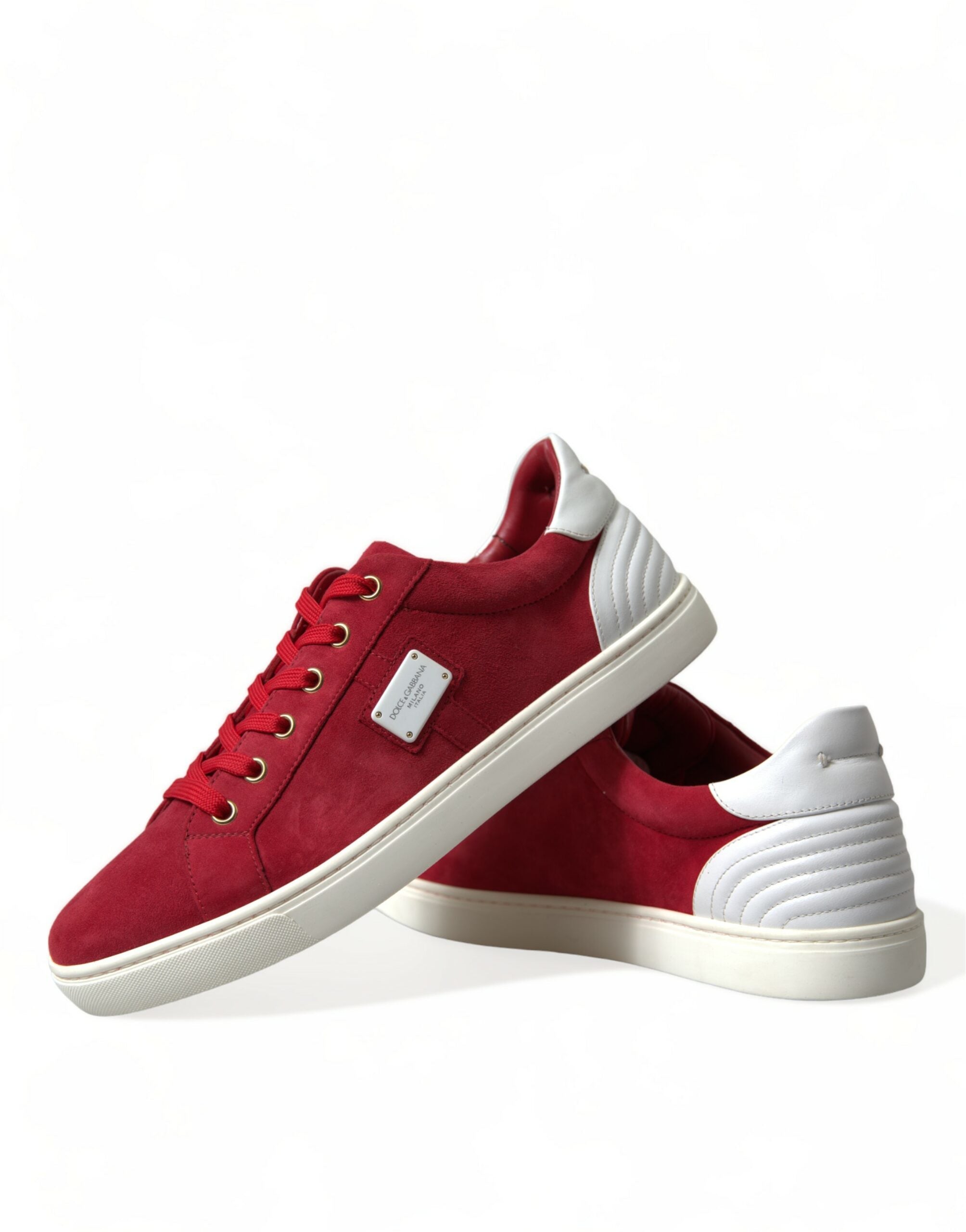 Red Suede Leather Men Low Top Sneakers Shoes - ventzia