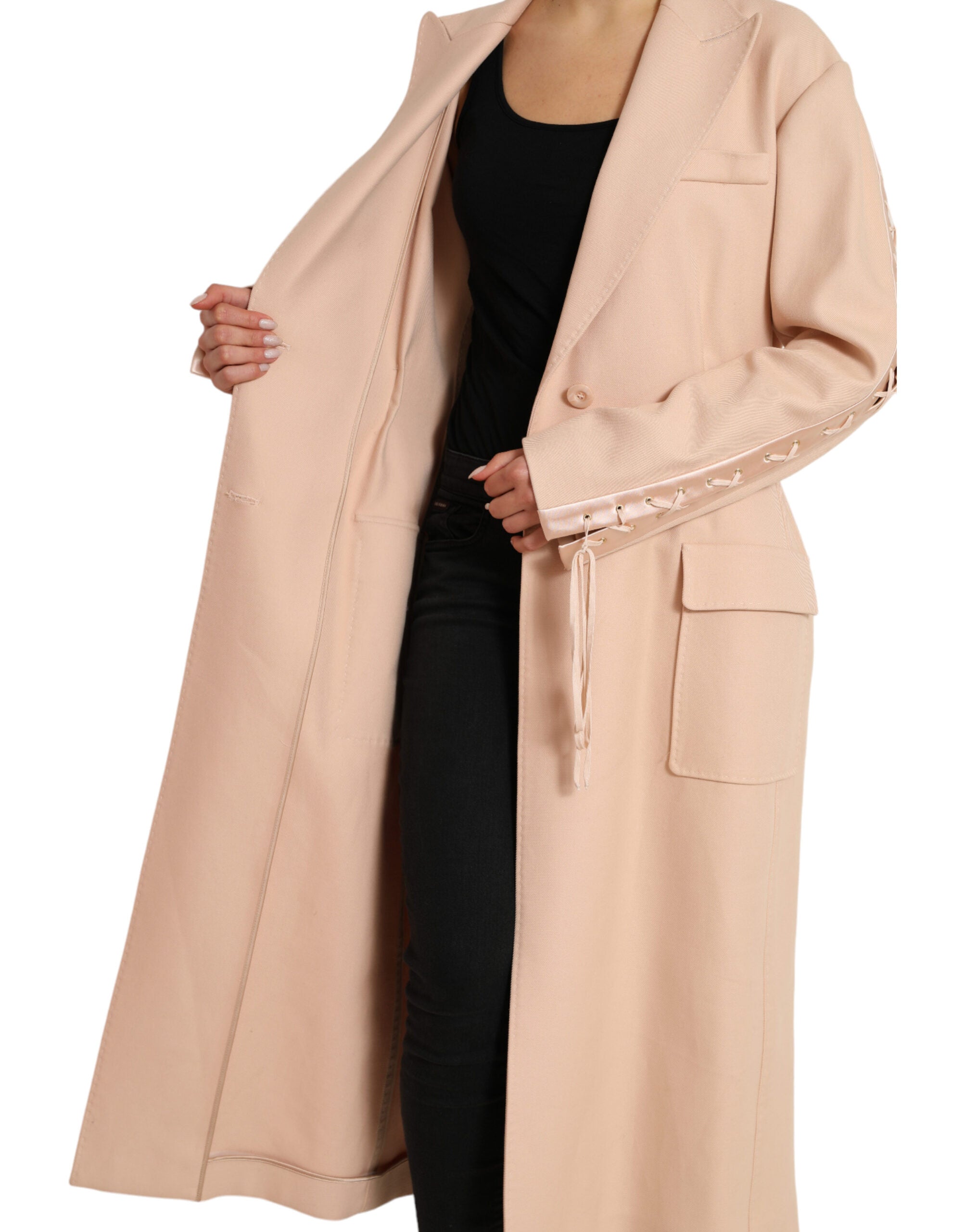 Beige Cotton Single Breasted Long Coat Jacket - ventzia