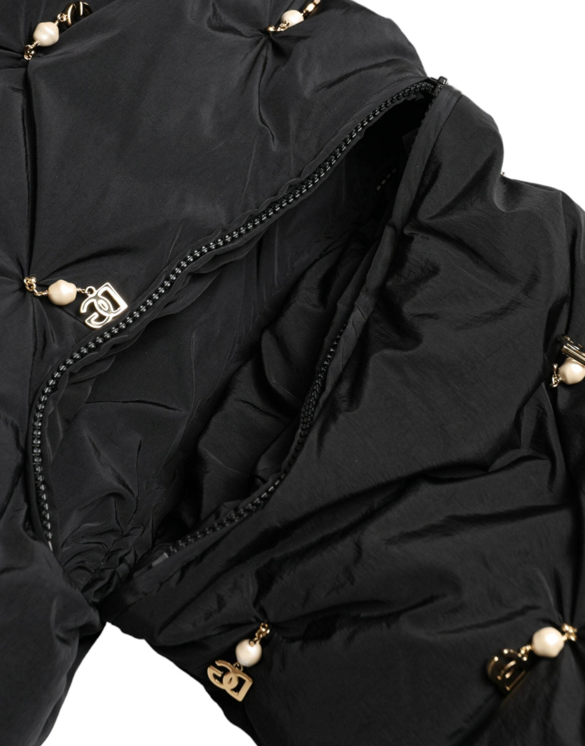 Black Embellished Quilted Shell Bomber Jacket - ventzia