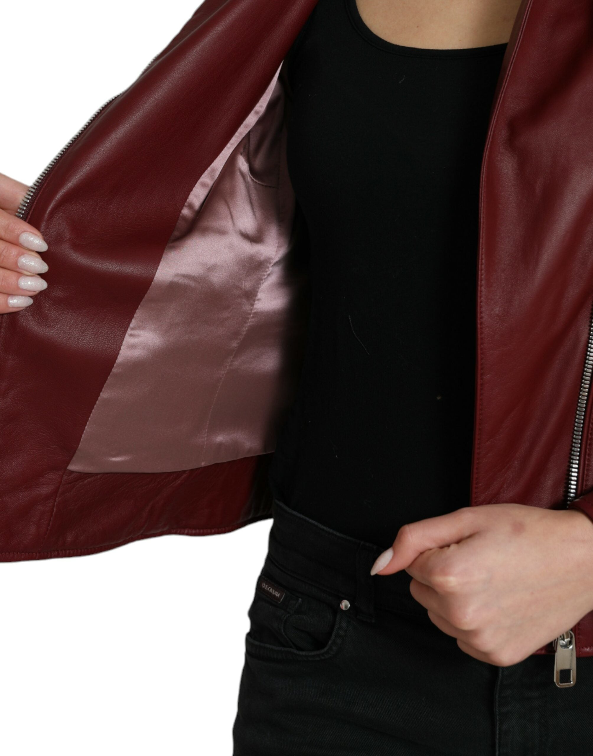 Bordeaux Leather Biker Coat Lambskin Jacket - ventzia