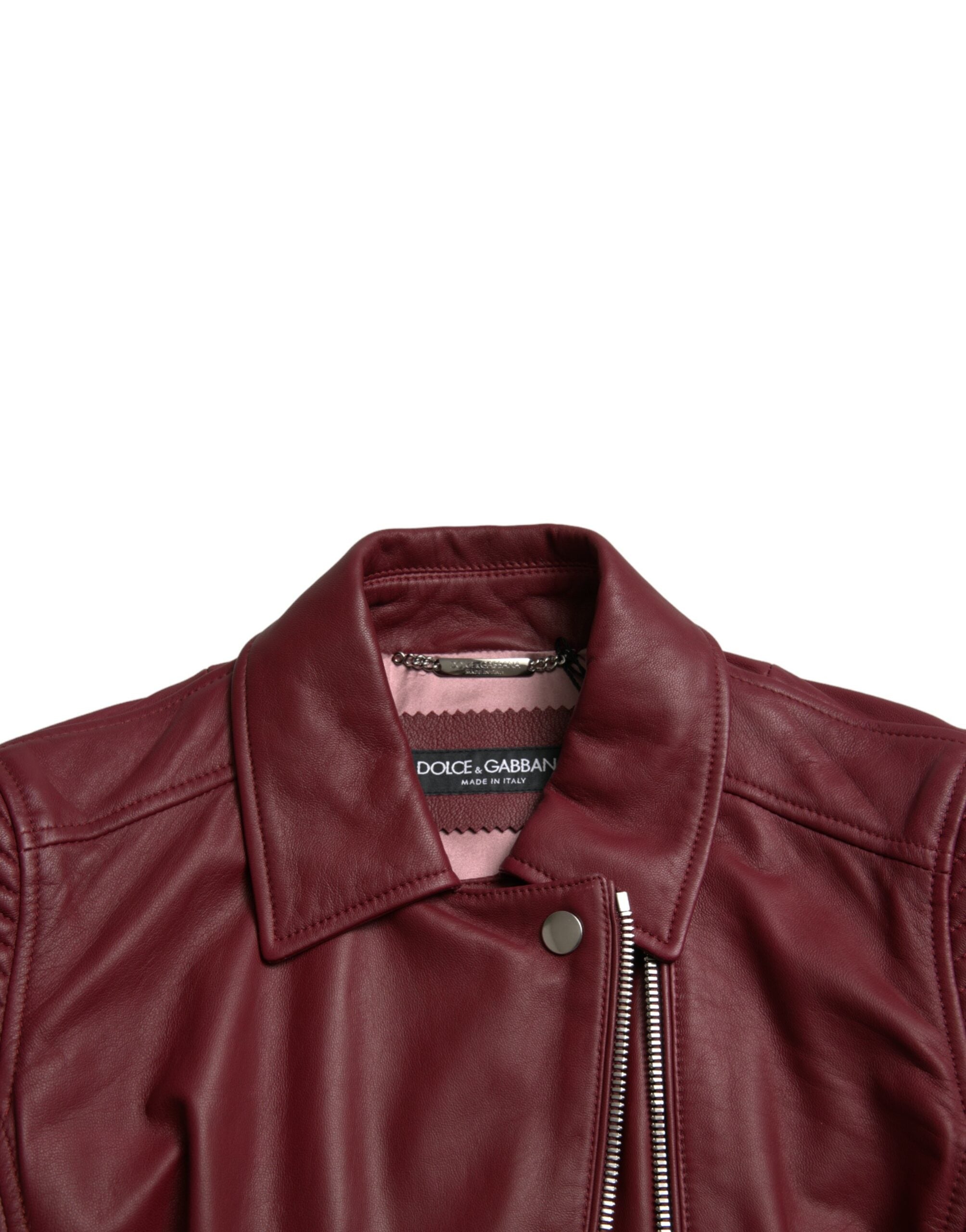 Bordeaux Leather Biker Coat Lambskin Jacket - ventzia