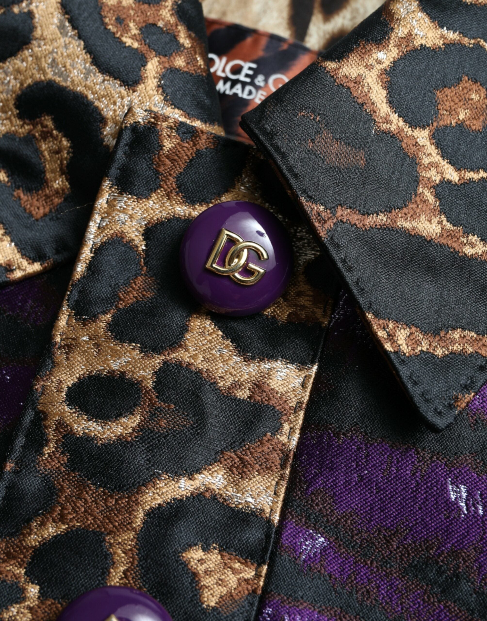 Purple Lamé Jacquard Tiger Print Coat Jacket - ventzia