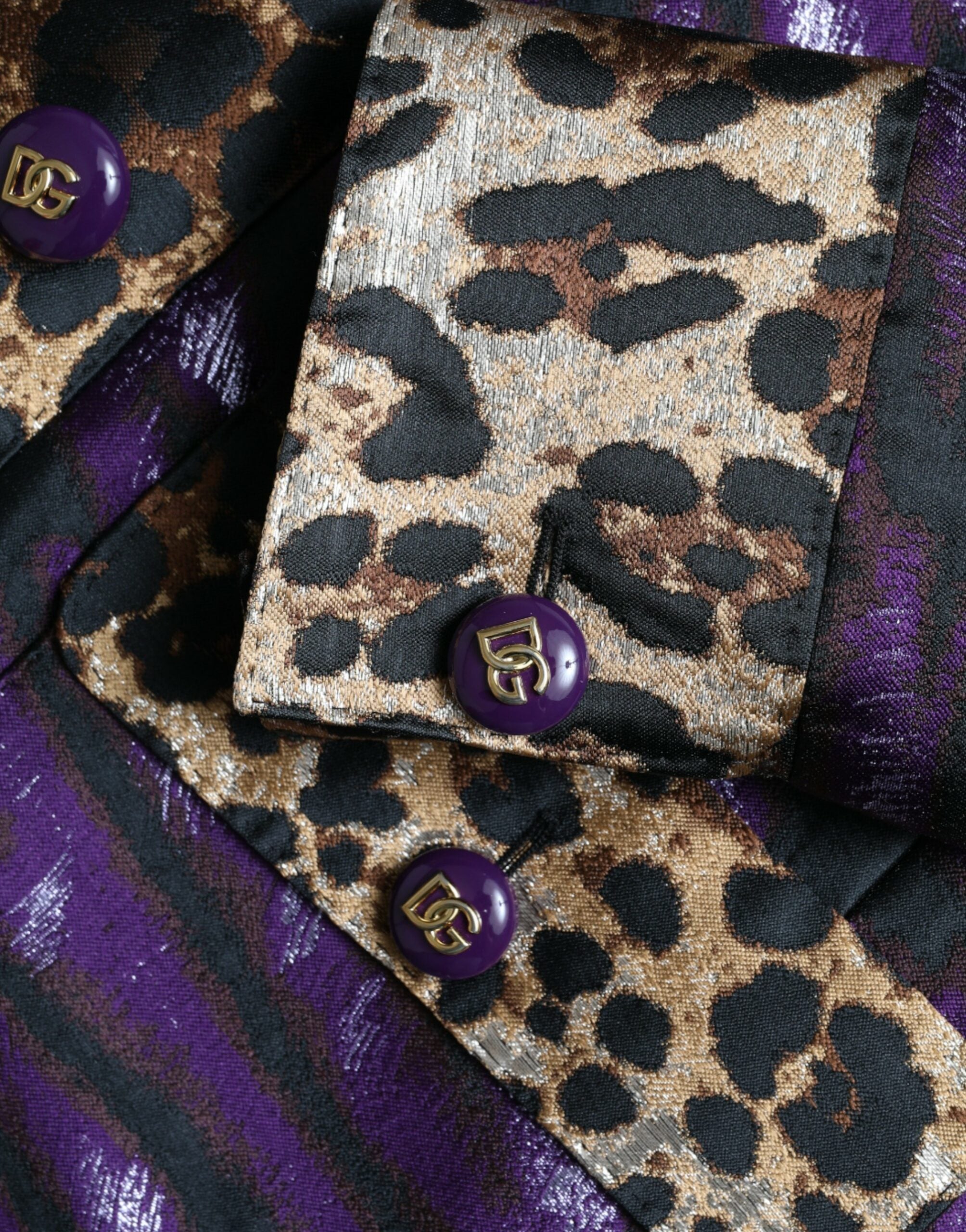 Purple Lamé Jacquard Tiger Print Coat Jacket - ventzia