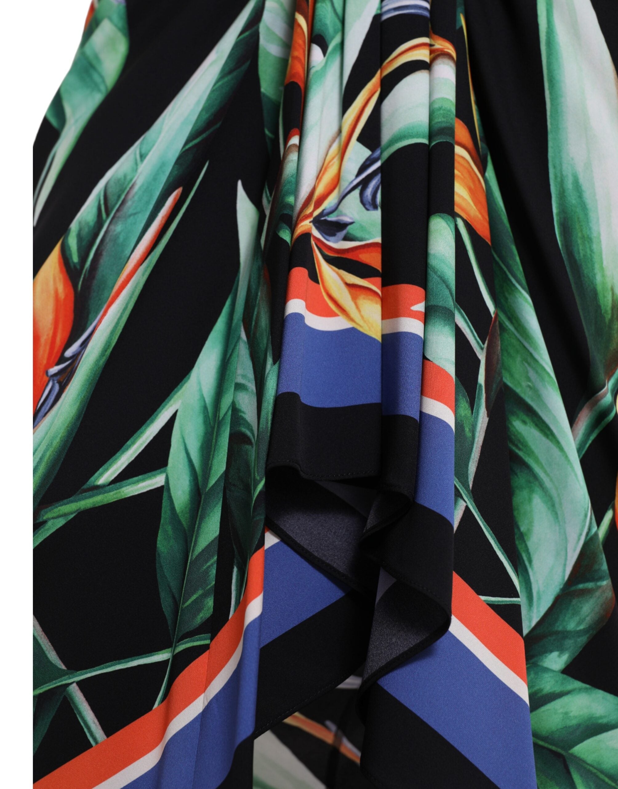 Black Strelitzia High Waist Wrap Midi Skirt - ventzia
