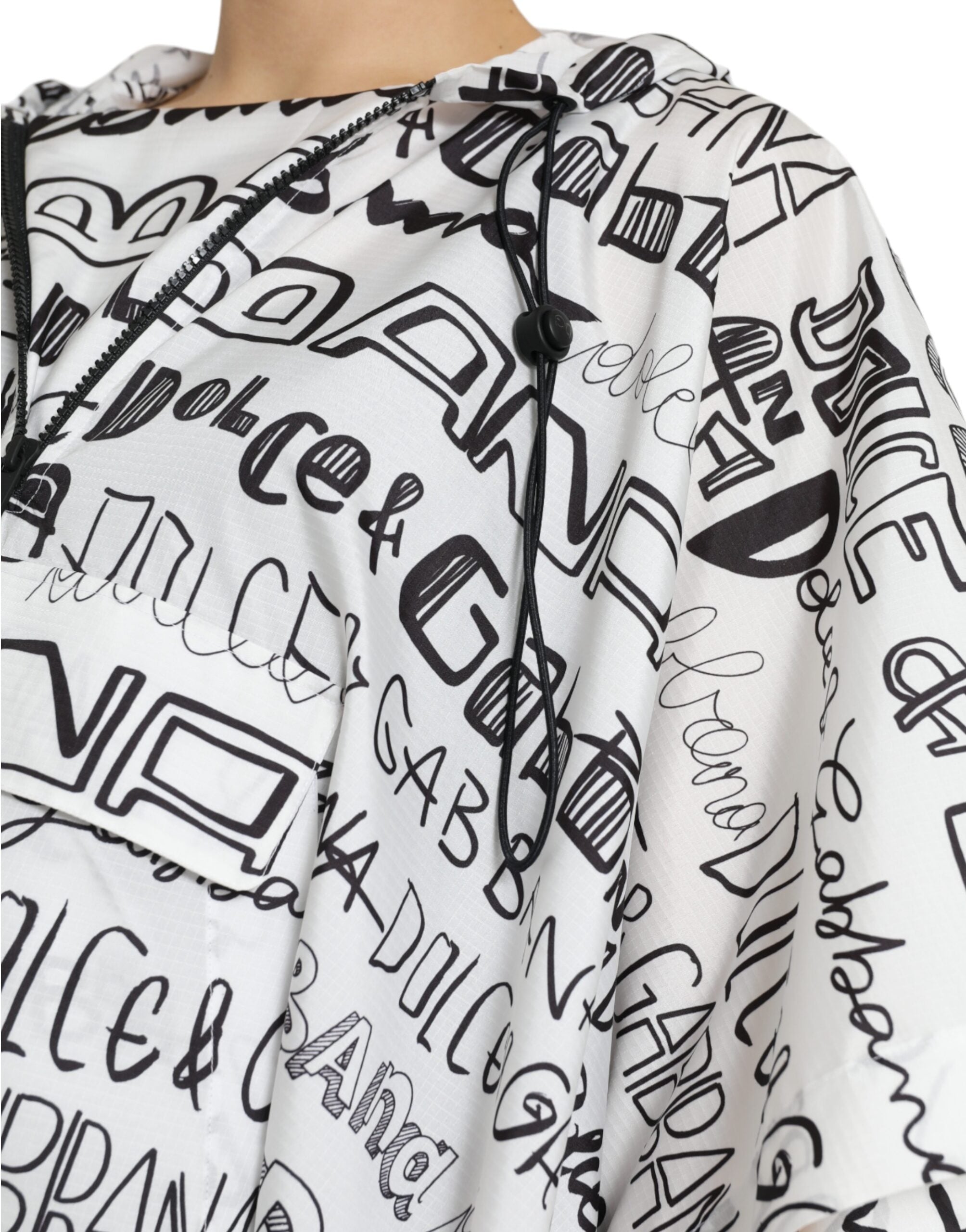 White Logo Print Hooded Blouson T-shirt Top - ventzia