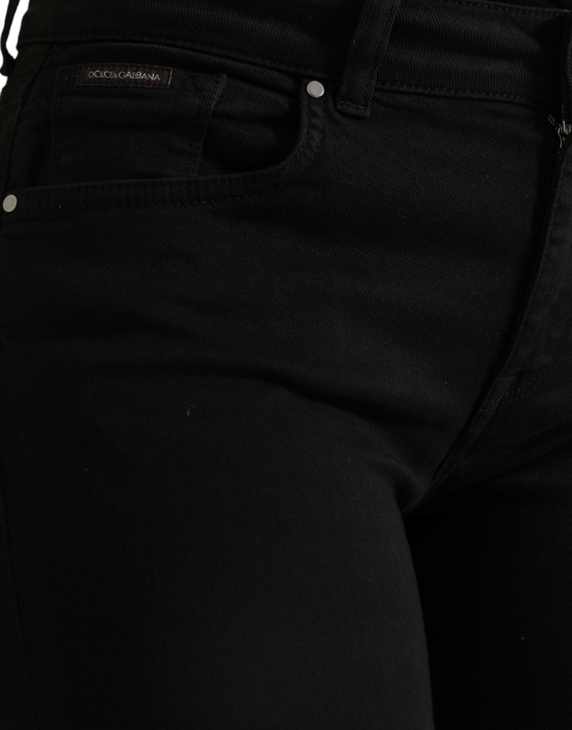 Black Cotton Mid Waist Skinny Denim Jeans - ventzia