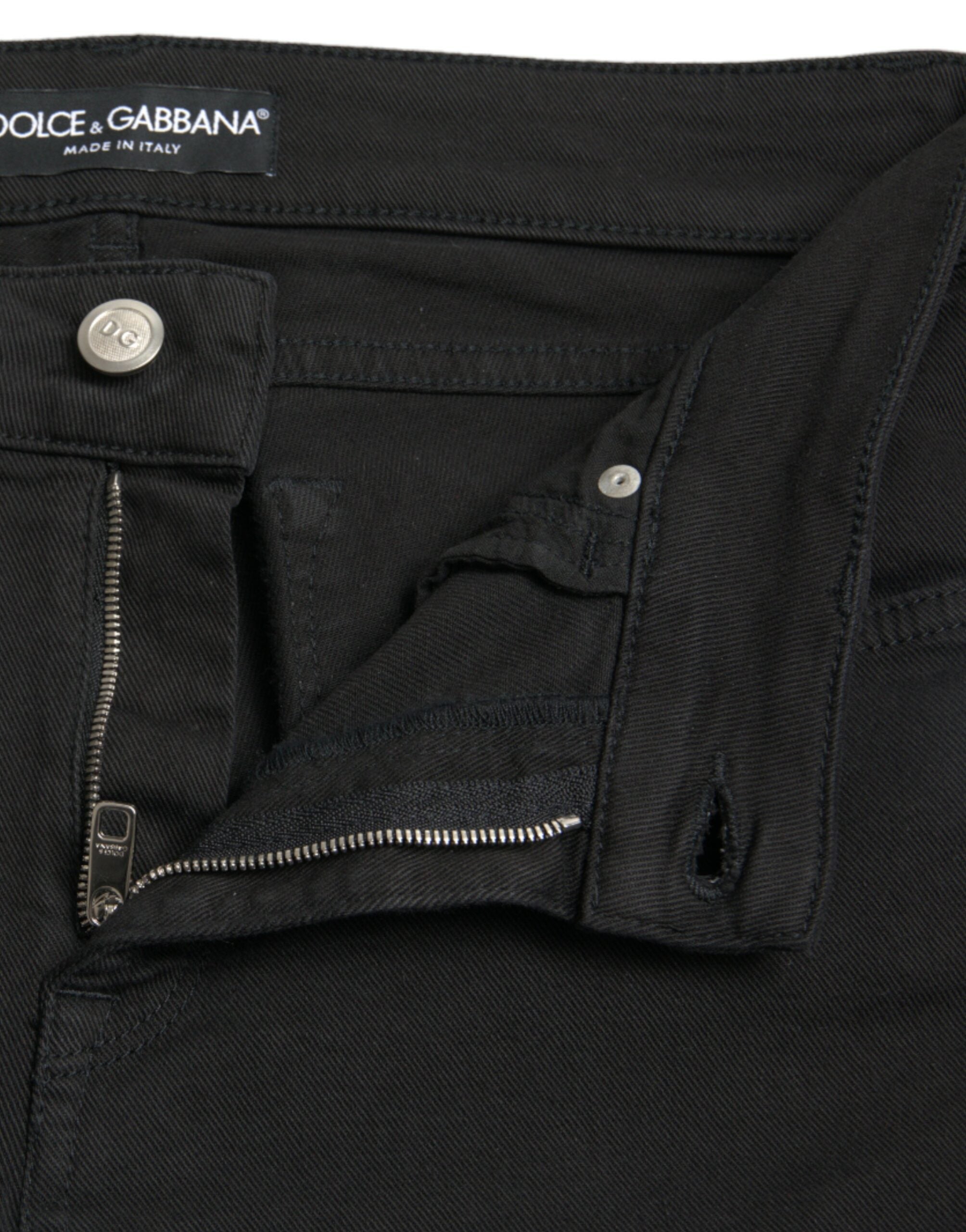 Black Cotton Mid Waist Skinny Denim Jeans - ventzia