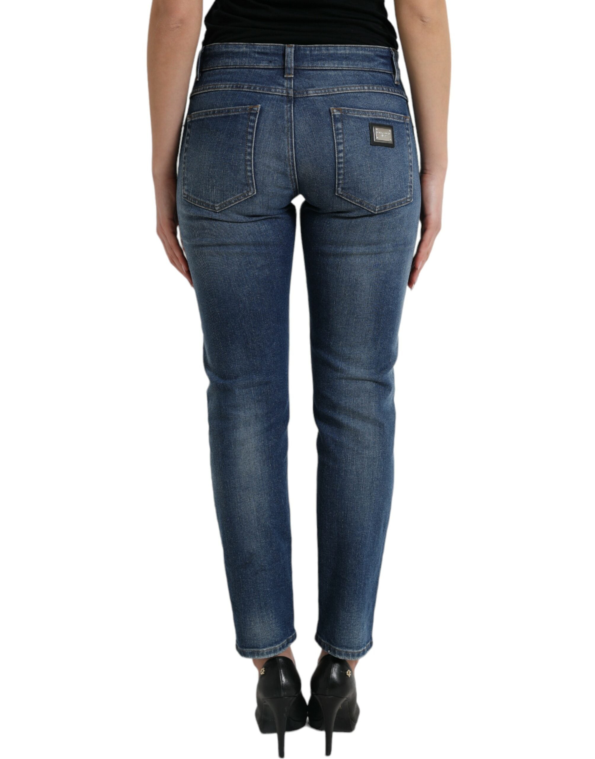 Blue BOYFRIEND Mid Waist Cotton Denim Jeans - ventzia