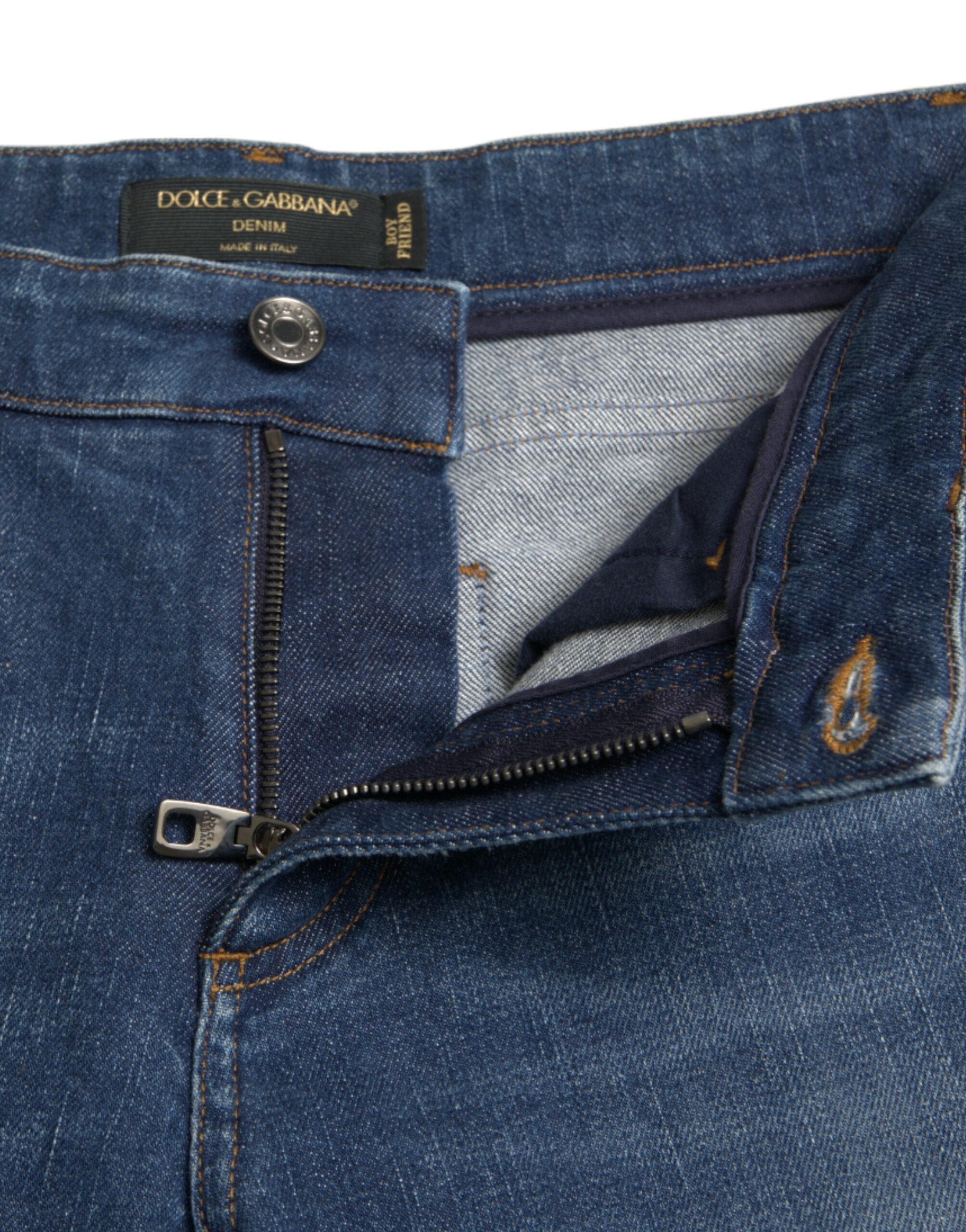 Blue BOYFRIEND Mid Waist Cotton Denim Jeans - ventzia