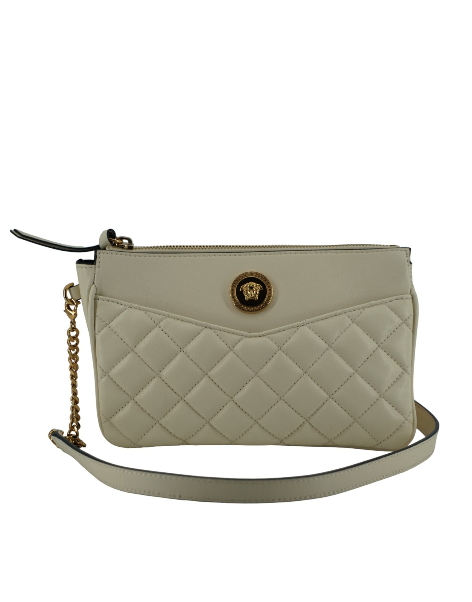 Elegant White Lamb Leather Crossbody Pouch - ventzia