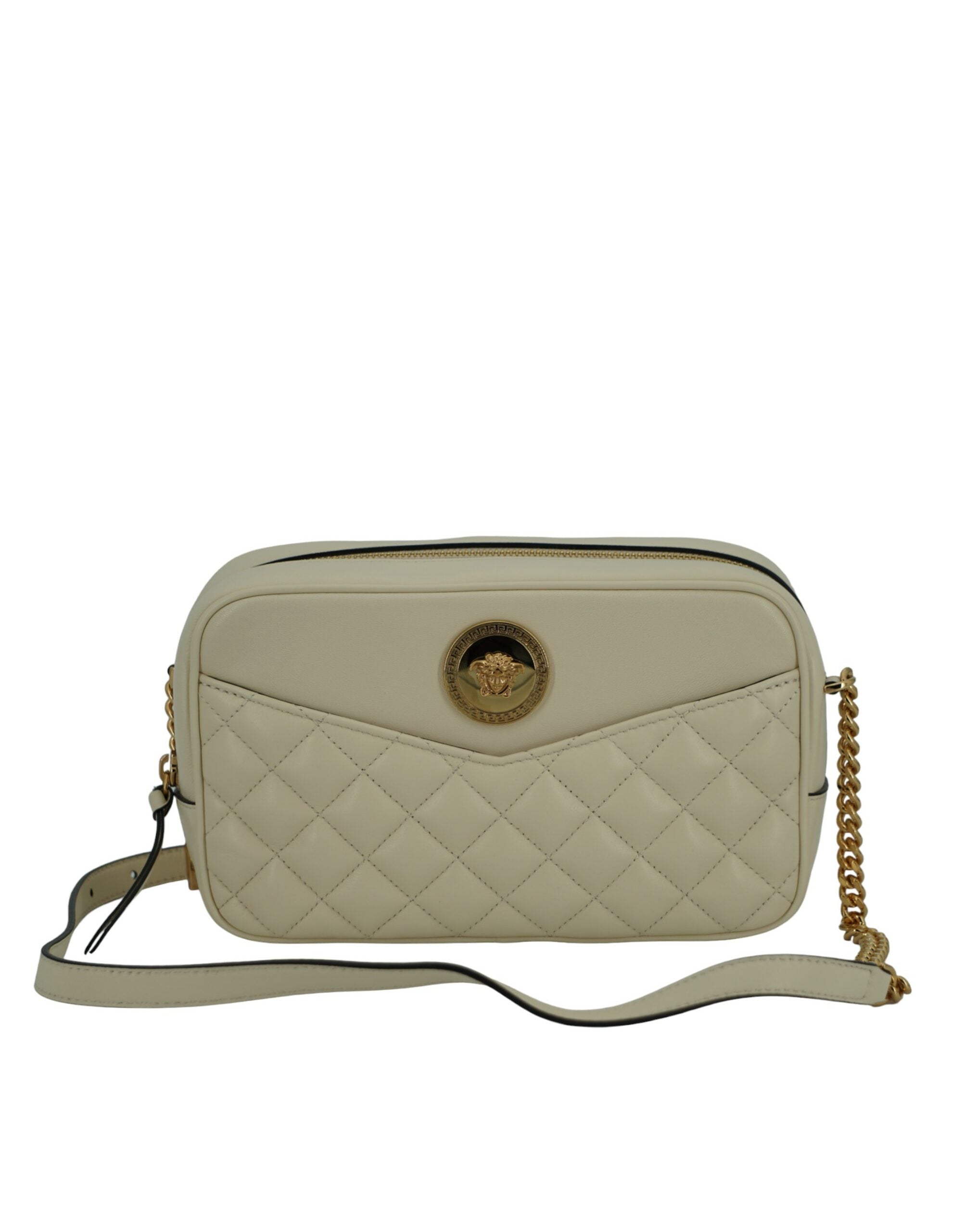 Elegant White Leather Camera Shoulder Bag - ventzia