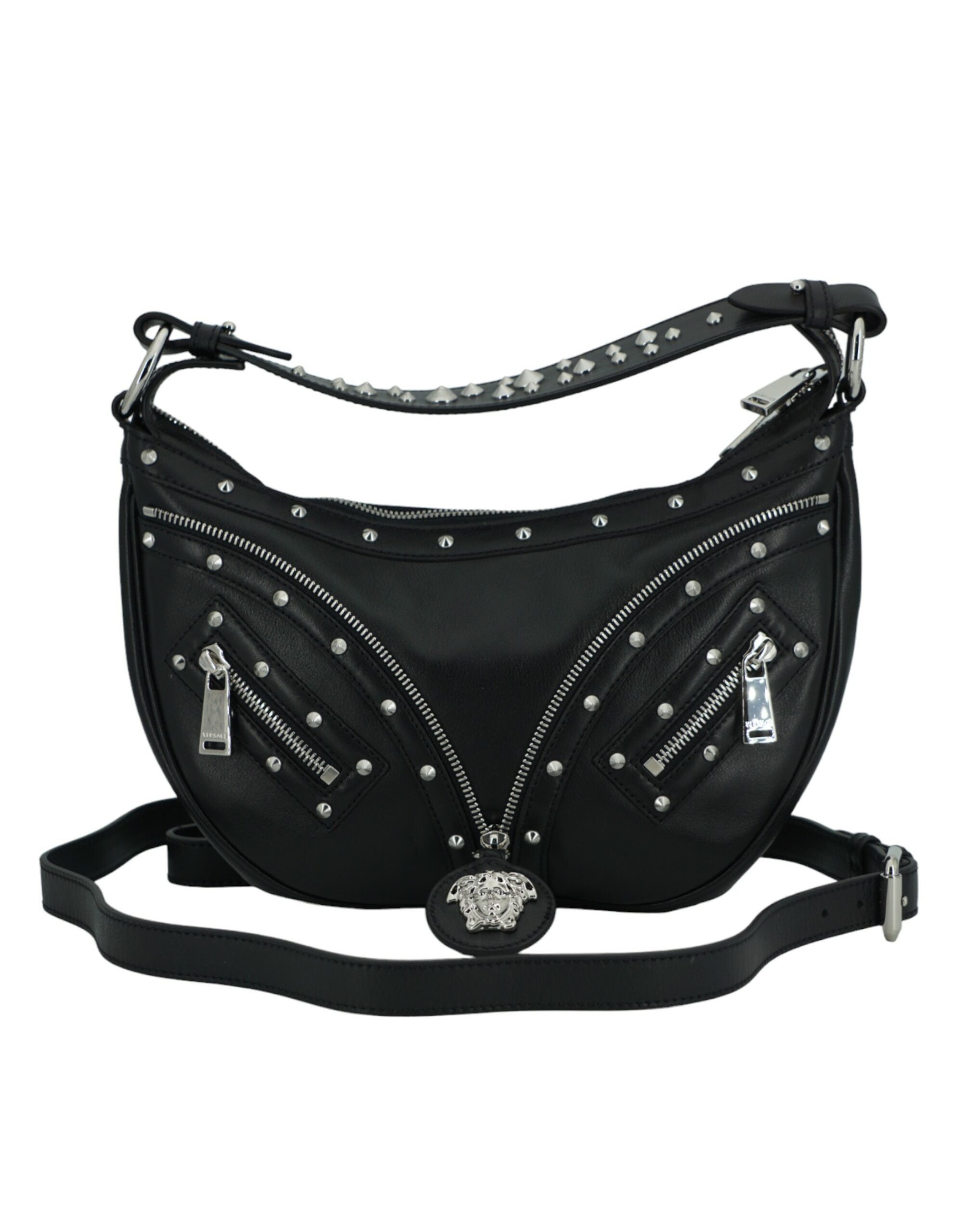Elegant Black Leather Hobo Shoulder Bag - ventzia
