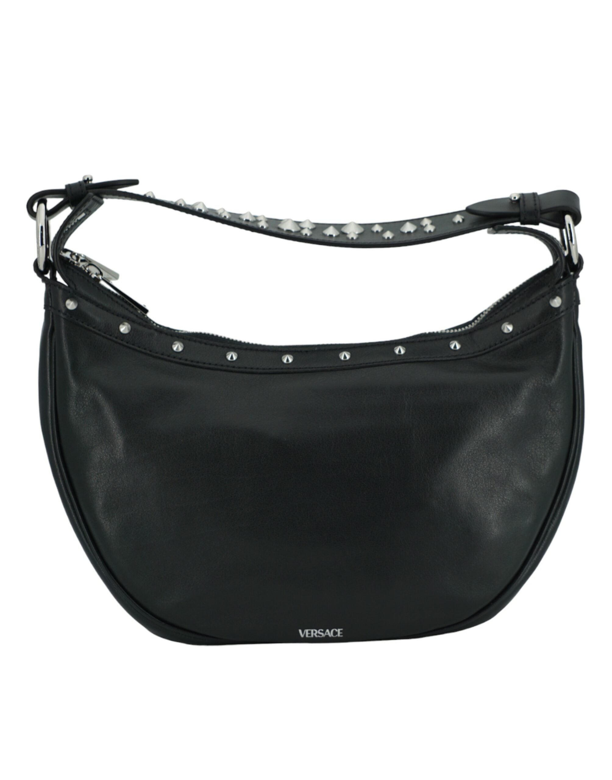 Elegant Black Leather Hobo Shoulder Bag - ventzia