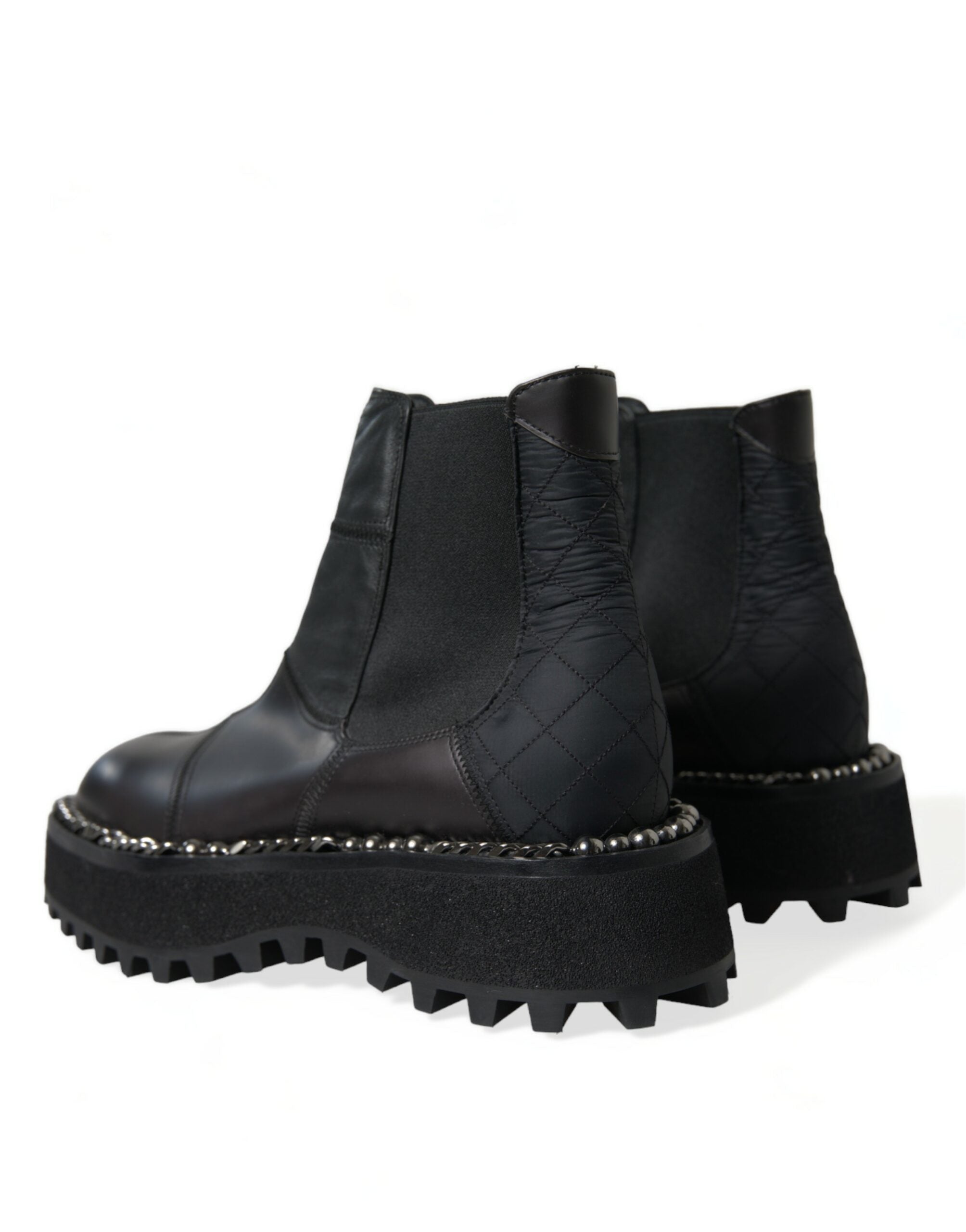 Black Leather Slip On Stretch Chelsea Boots Shoes - ventzia