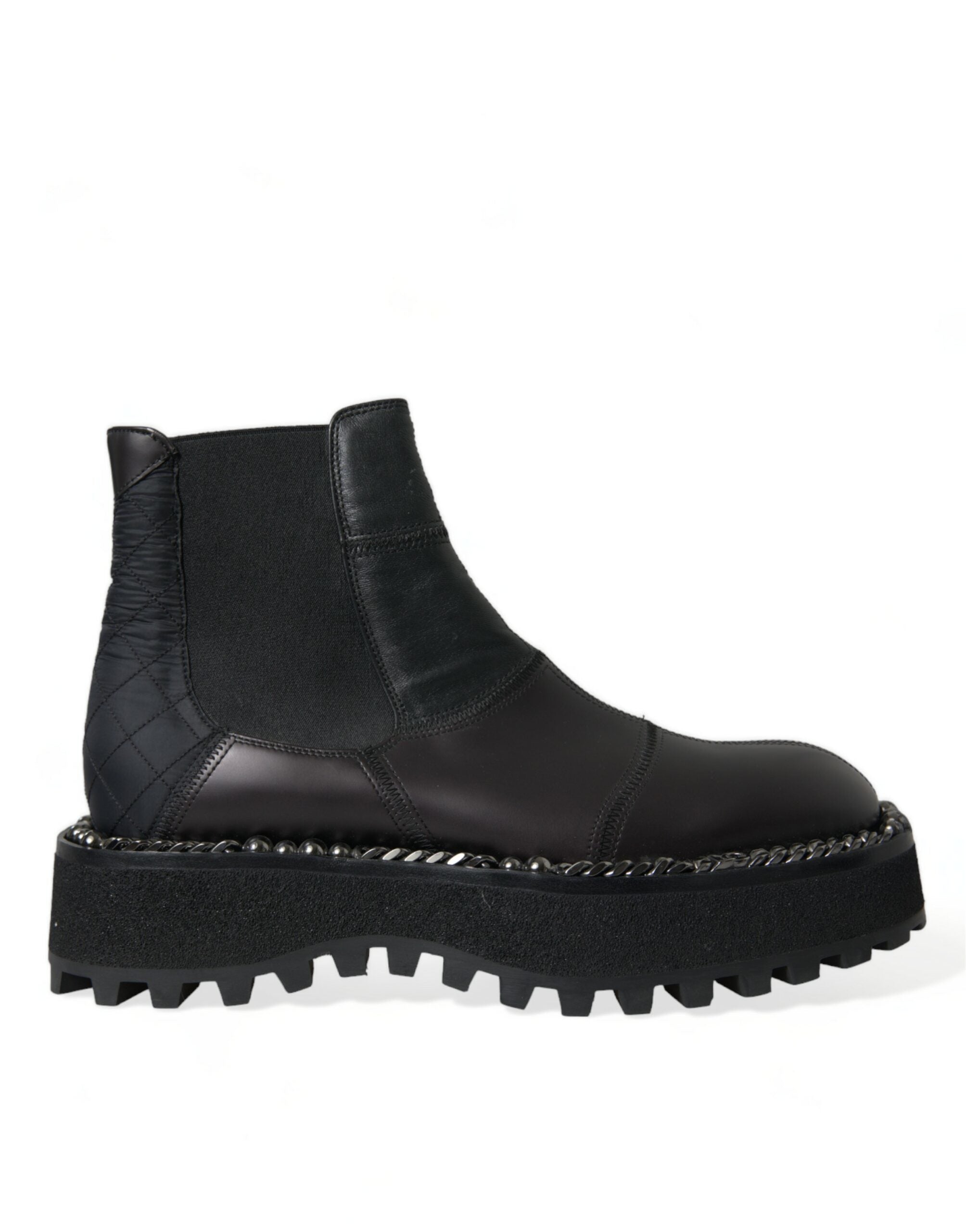 Black Leather Slip On Stretch Chelsea Boots Shoes - ventzia