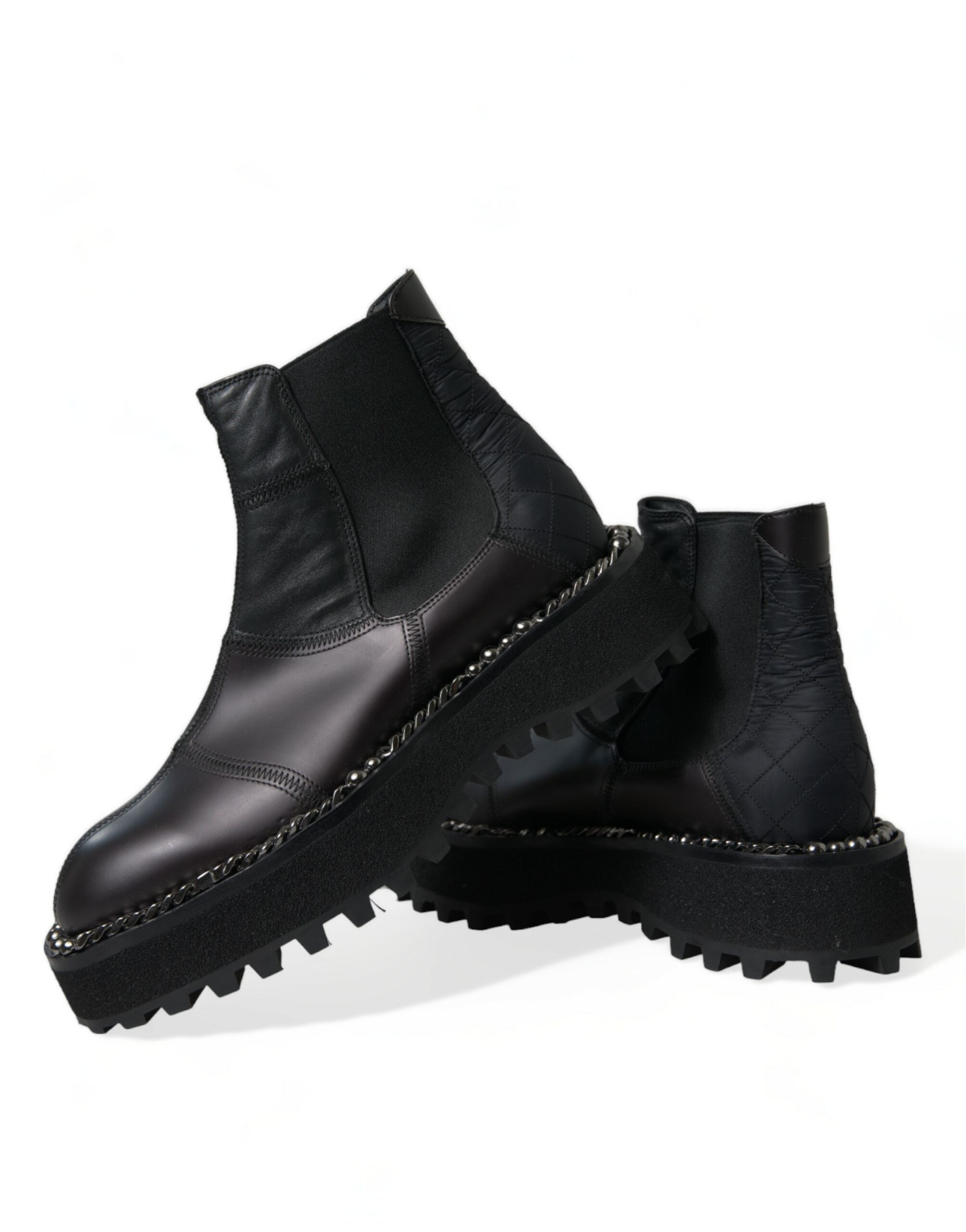 Black Leather Slip On Stretch Chelsea Boots Shoes - ventzia
