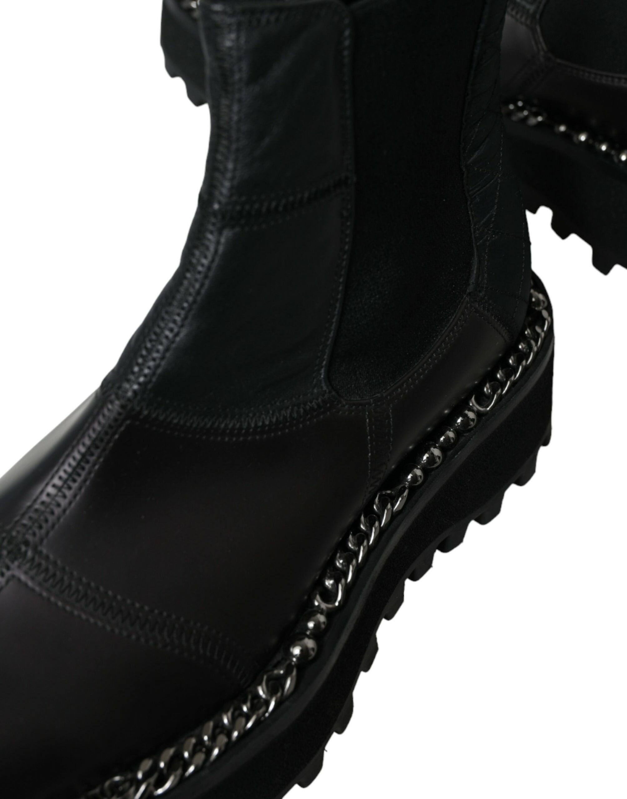 Black Leather Slip On Stretch Chelsea Boots Shoes - ventzia