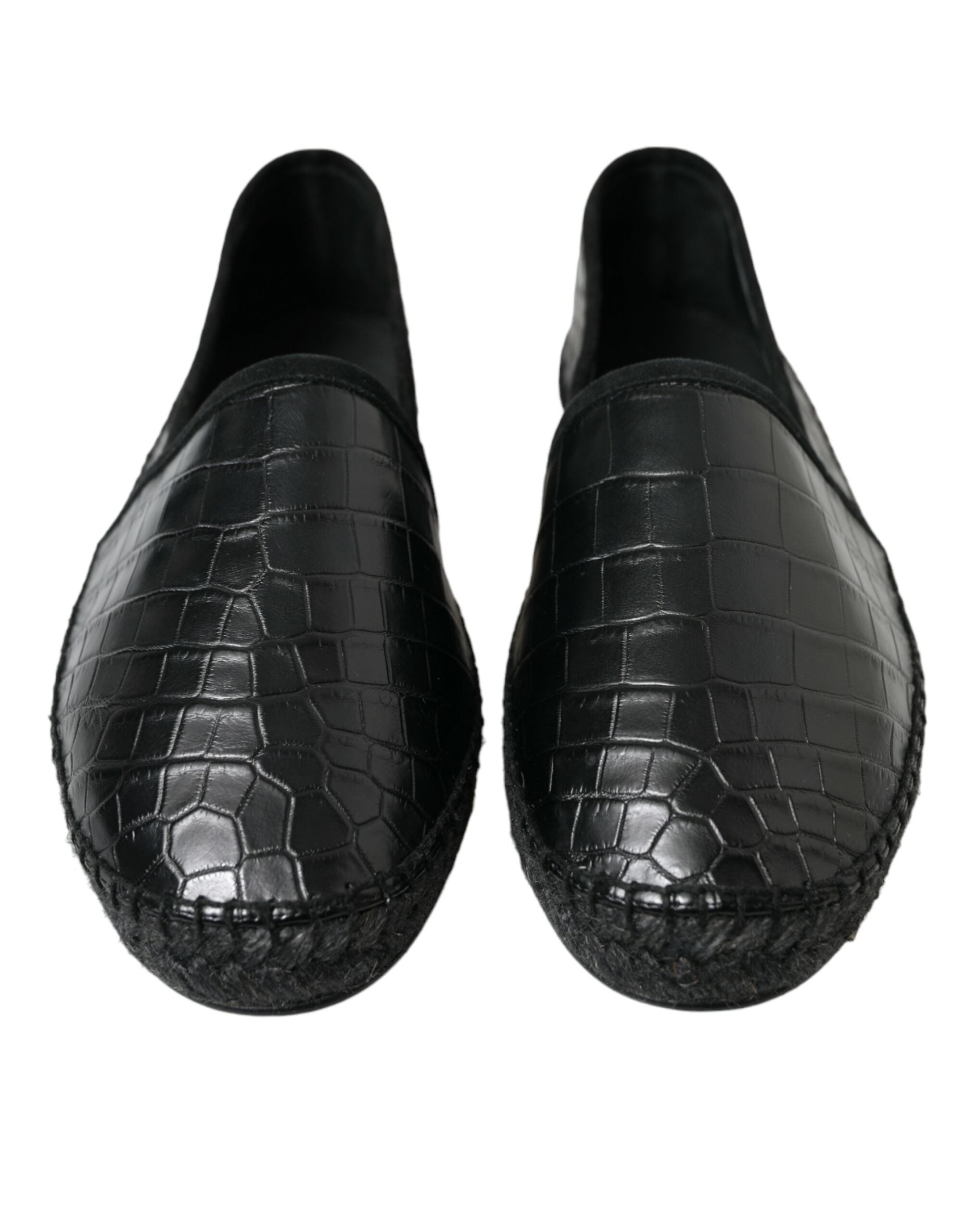 Black Exotic Leather Espadrilles Slip On Shoes - ventzia