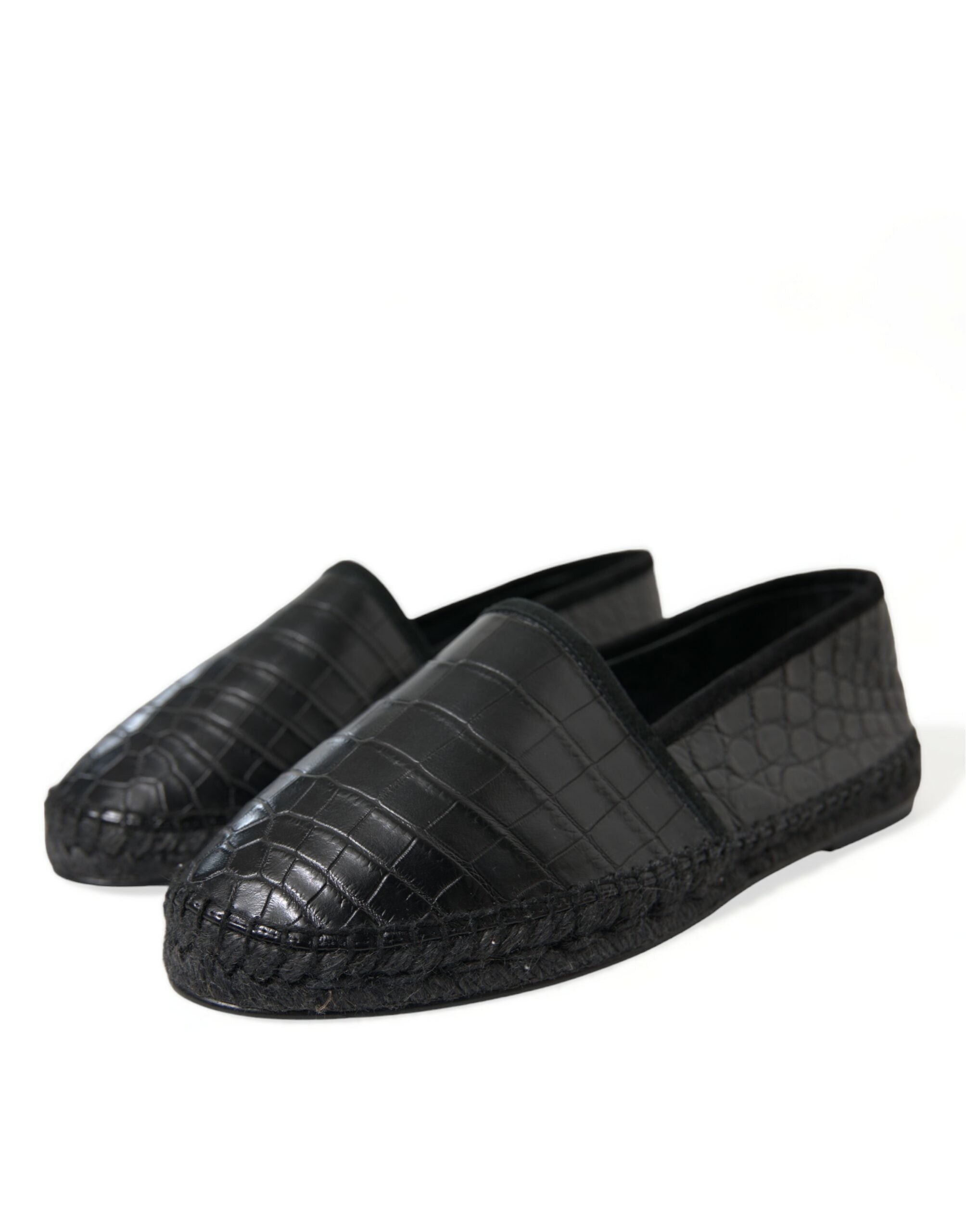 Black Exotic Leather Espadrilles Slip On Shoes - ventzia