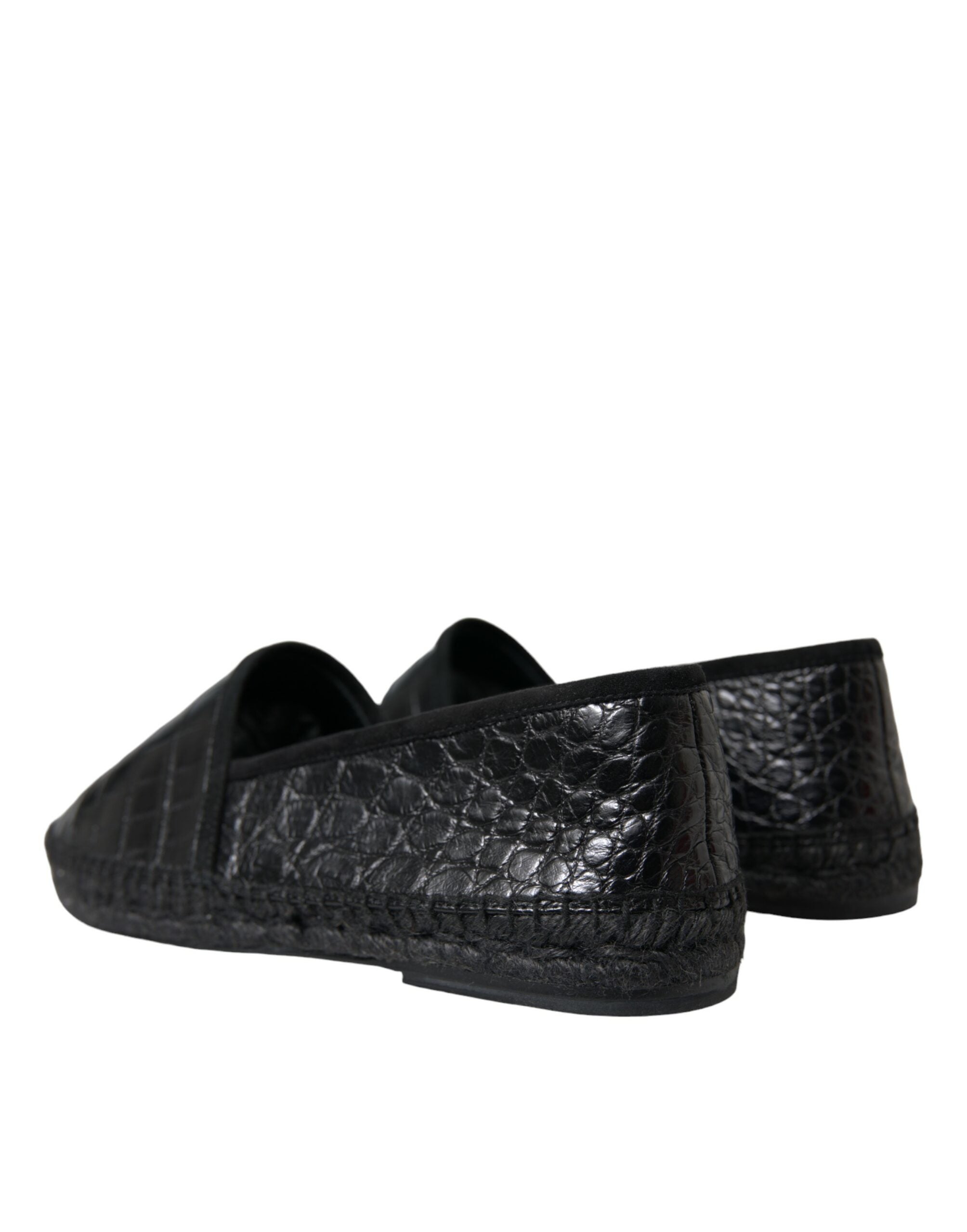 Black Exotic Leather Espadrilles Slip On Shoes - ventzia