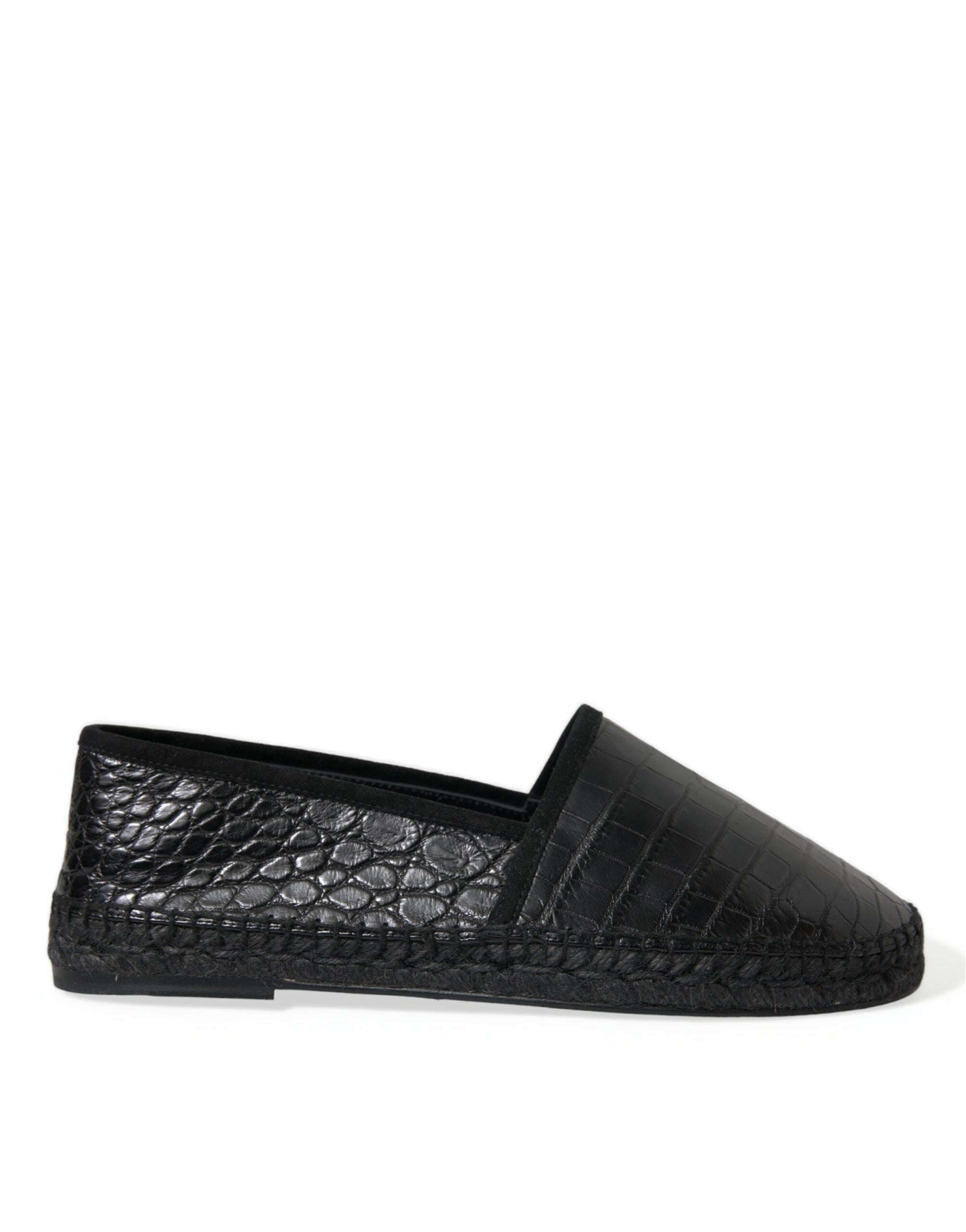 Black Exotic Leather Espadrilles Slip On Shoes - ventzia