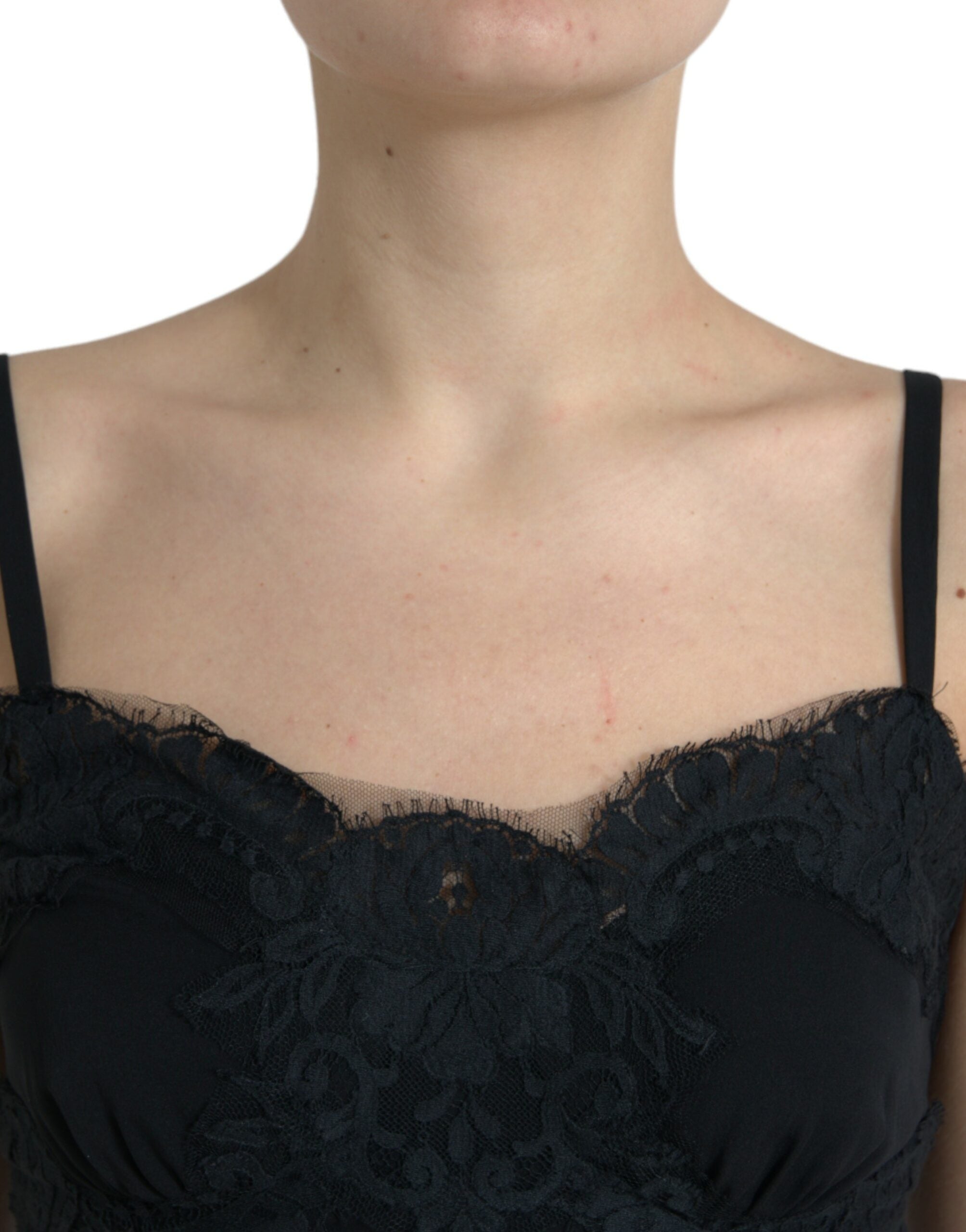 Black Silk Stretch Lace Sleeveless Tank Top - ventzia